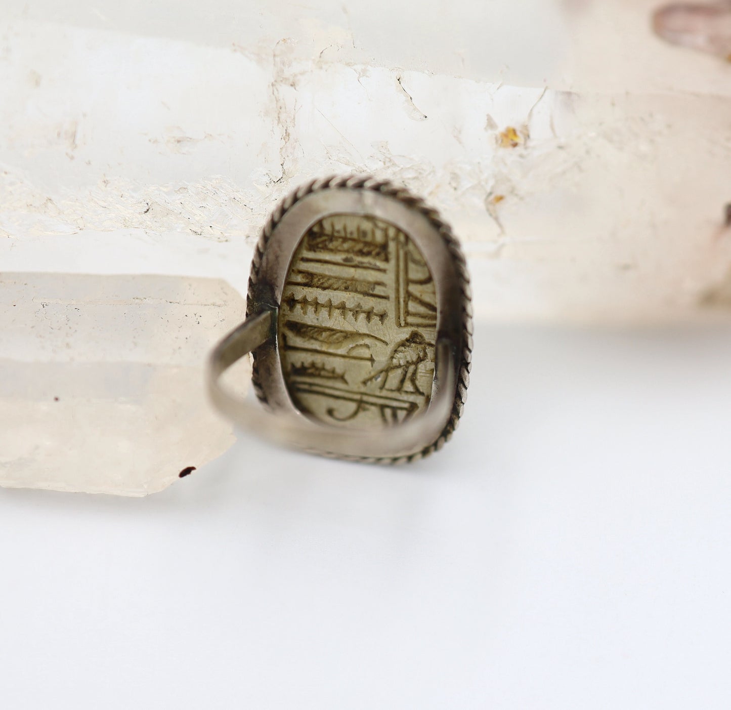 Egyptian Steatite Scarab Ring in Silver Circa 664 to 332 BCE - DK729