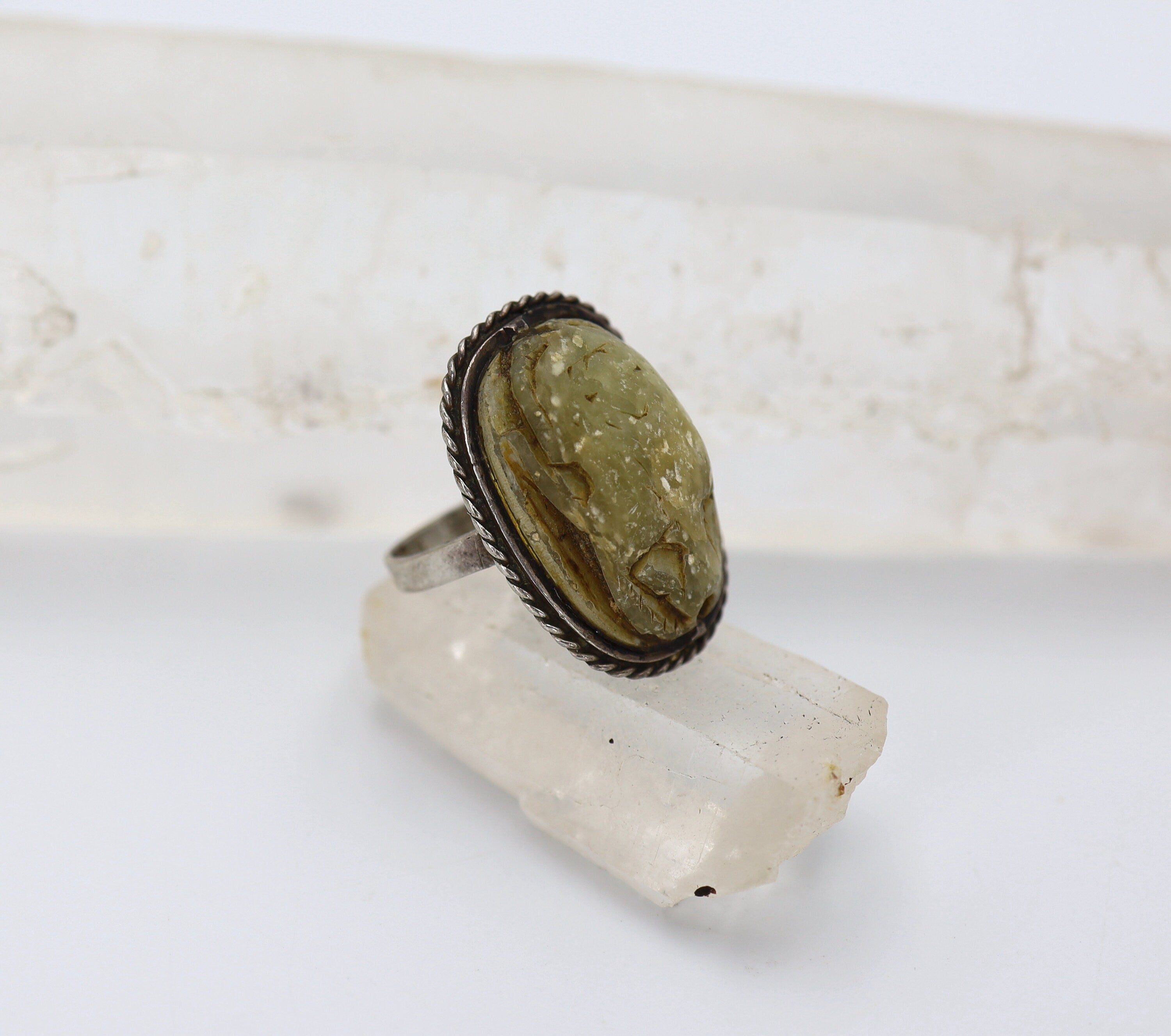 Egyptian Steatite Scarab Ring in Silver Circa 664 to 332 BCE - DK729 - Petra Star