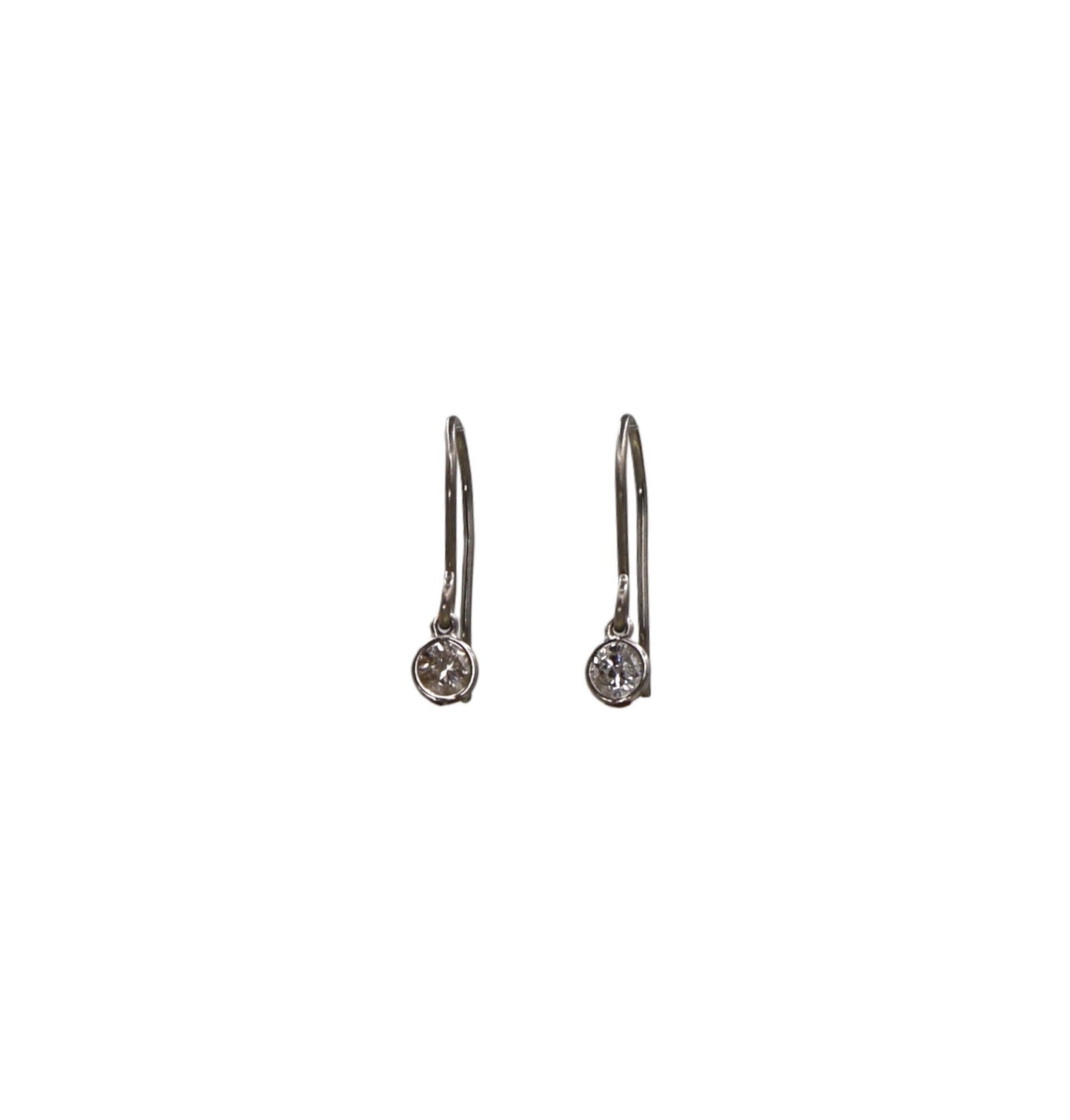 Platinum Diamond Drop Earrings in Hand Fabricated Bezels 2 = 0.23 cts Round Diamonds - JL1052C