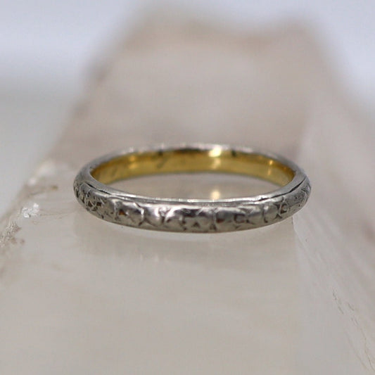 Wood & Sons Art Deco Band 18k White / Yellow Gold 2.2 mm Wide Size 5.75 - Petra Star