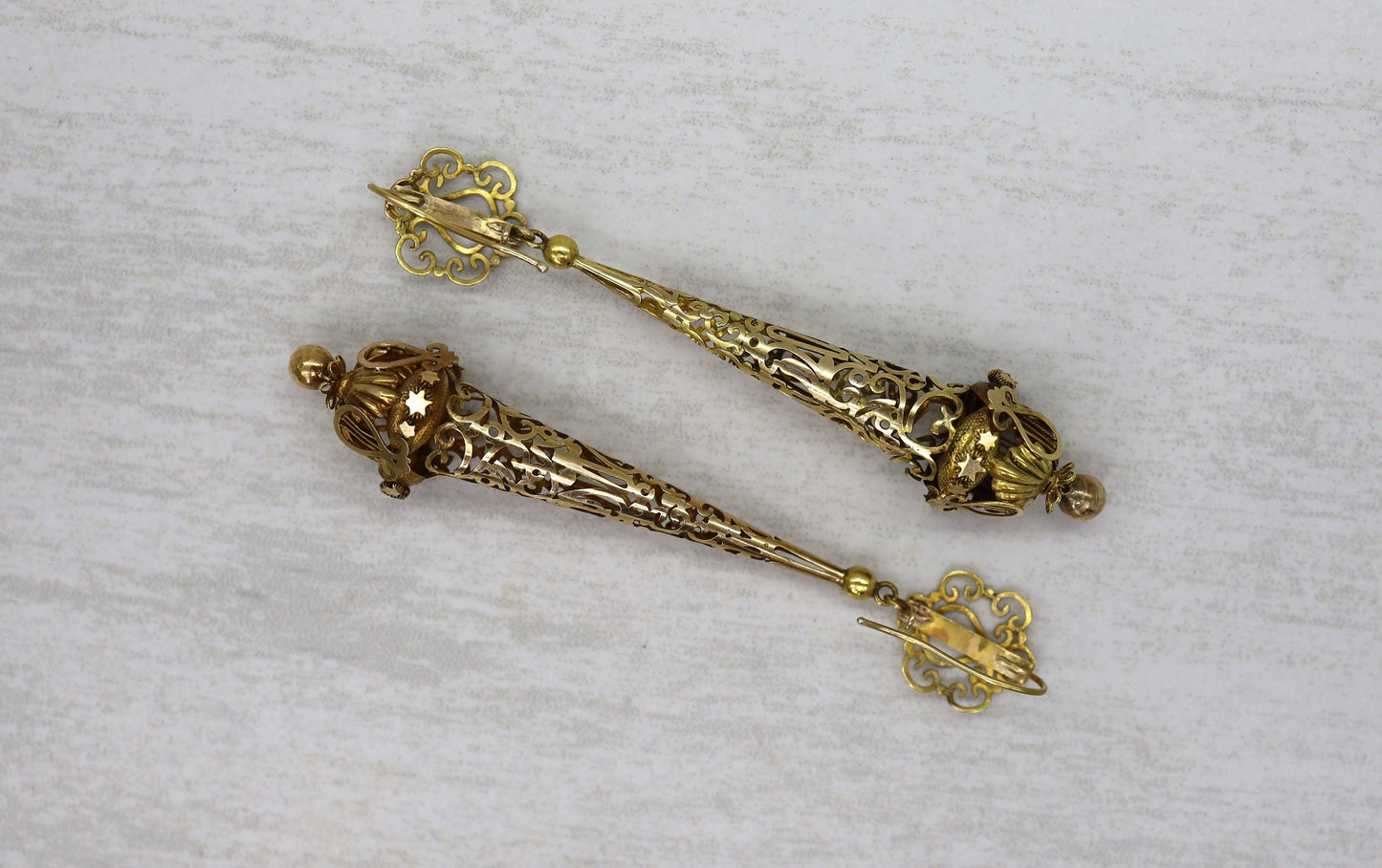 Fabulous Day and Night Georgian Lyre Torpedo Earrings 14k Yellow Gold - DK747