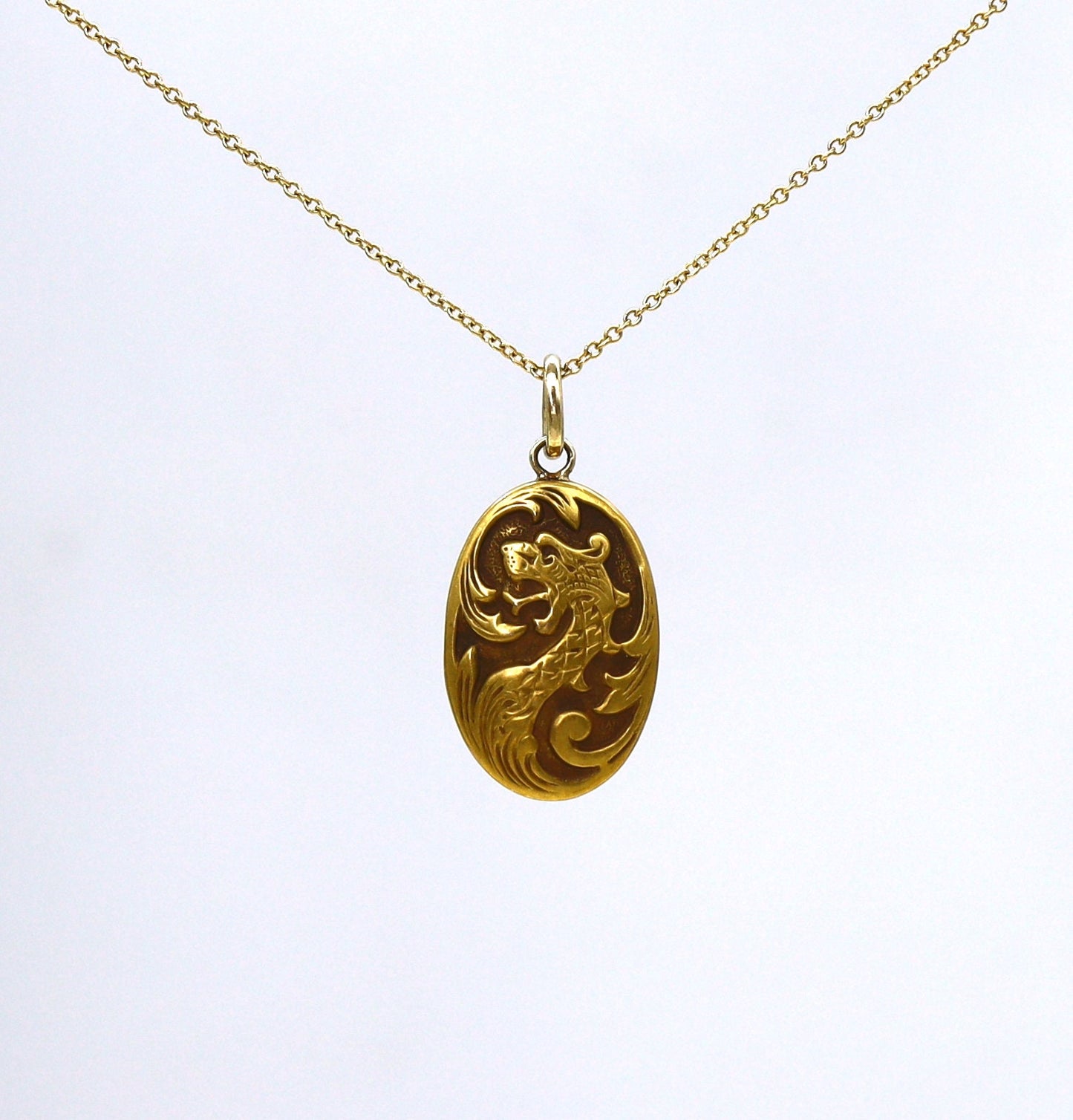 Art Nouveau Pendant Griffin Charm Dragon Pendant 10k Gold - JL1459