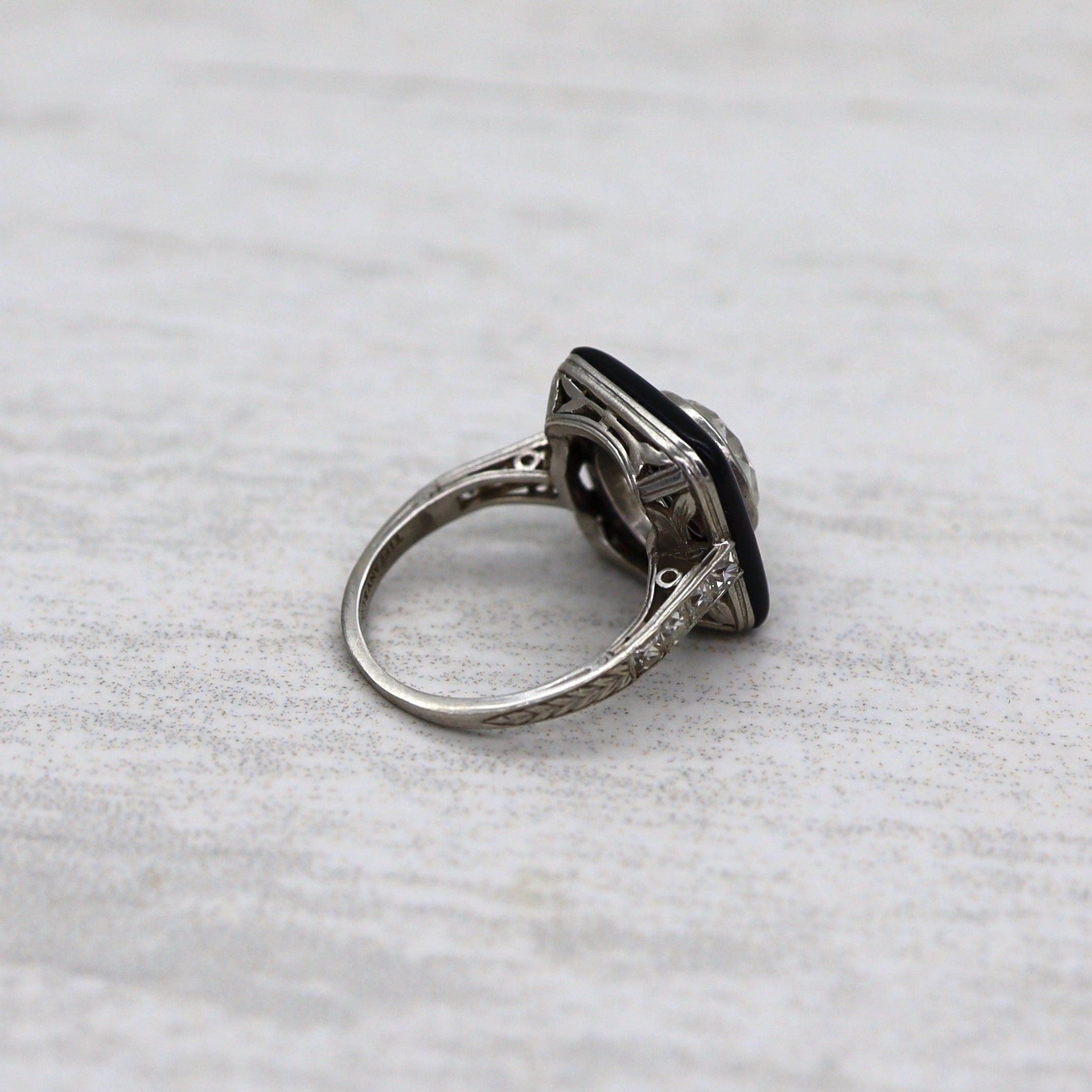 Art Deco Tiffany & Co. Onyx and Diamond Ring - Petra Star