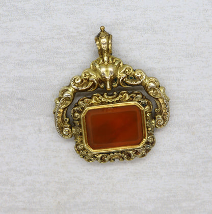 Amazing Victorian Carnelian Hunting Fob in 15k Yellow Gold