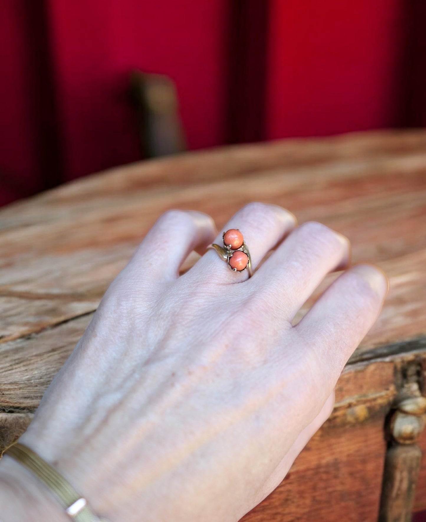 Antique Coral Cameo Ring 10k Yellow Gold