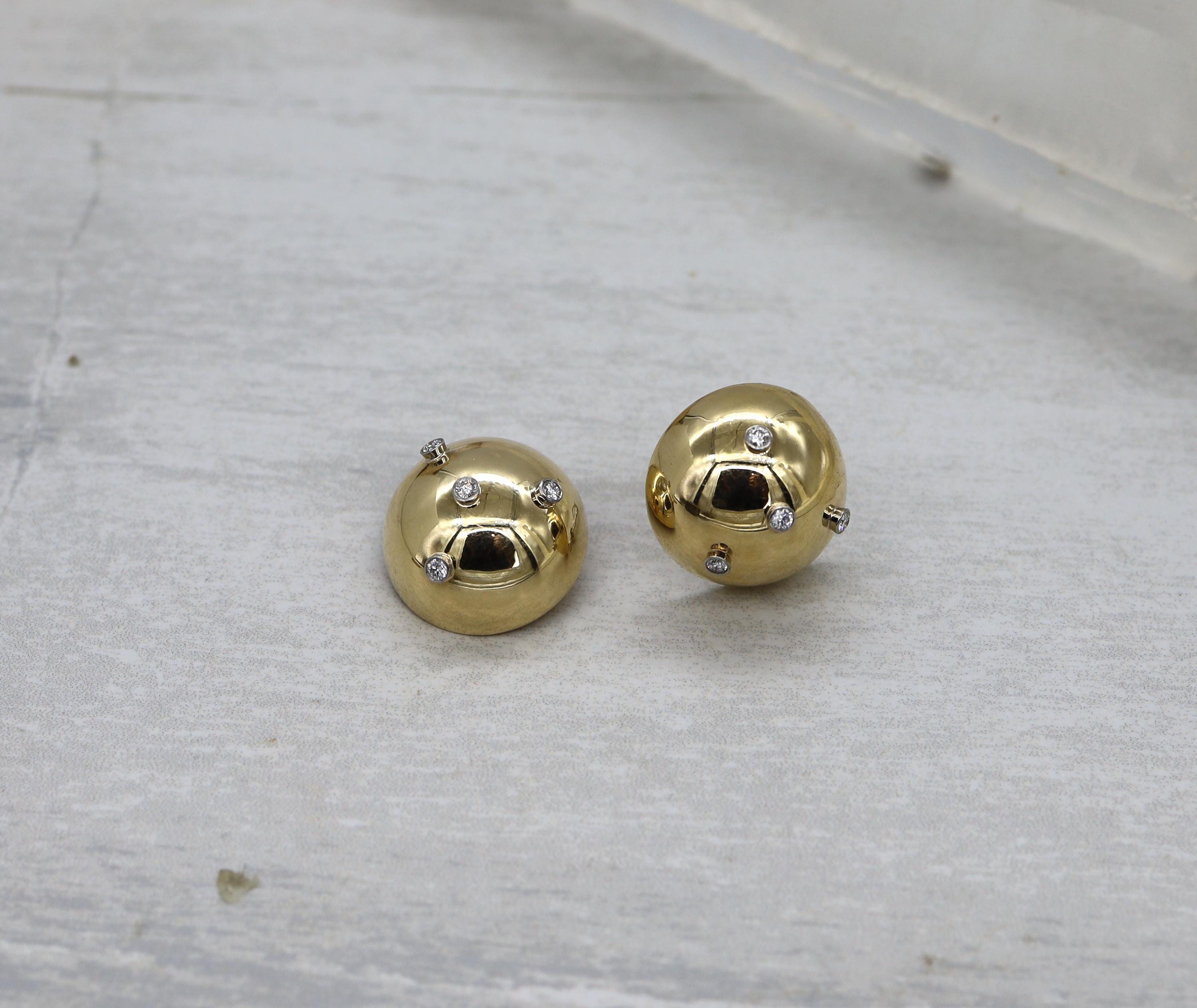 Mid Century 14k Yellow Gold Diamond Earrings Clip On Non Pierced - DK439 - Petra Star