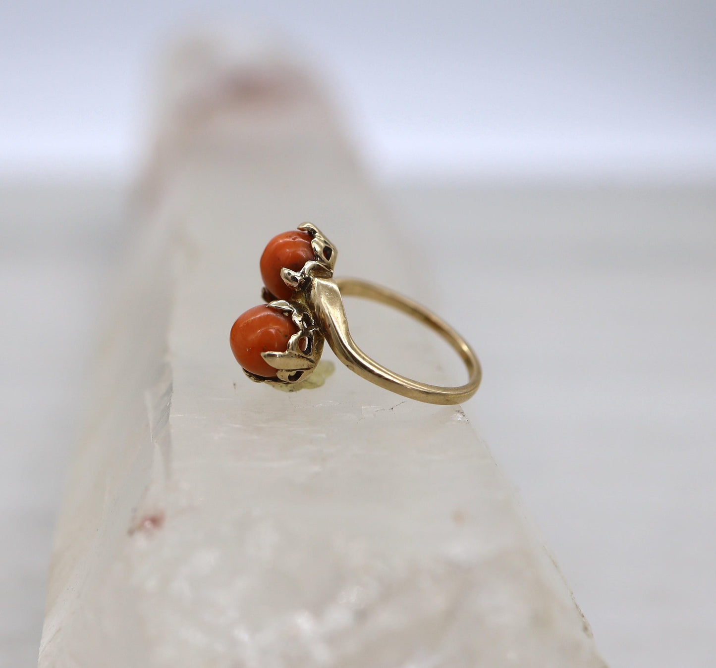 Antique Coral Cameo Ring 10k Yellow Gold