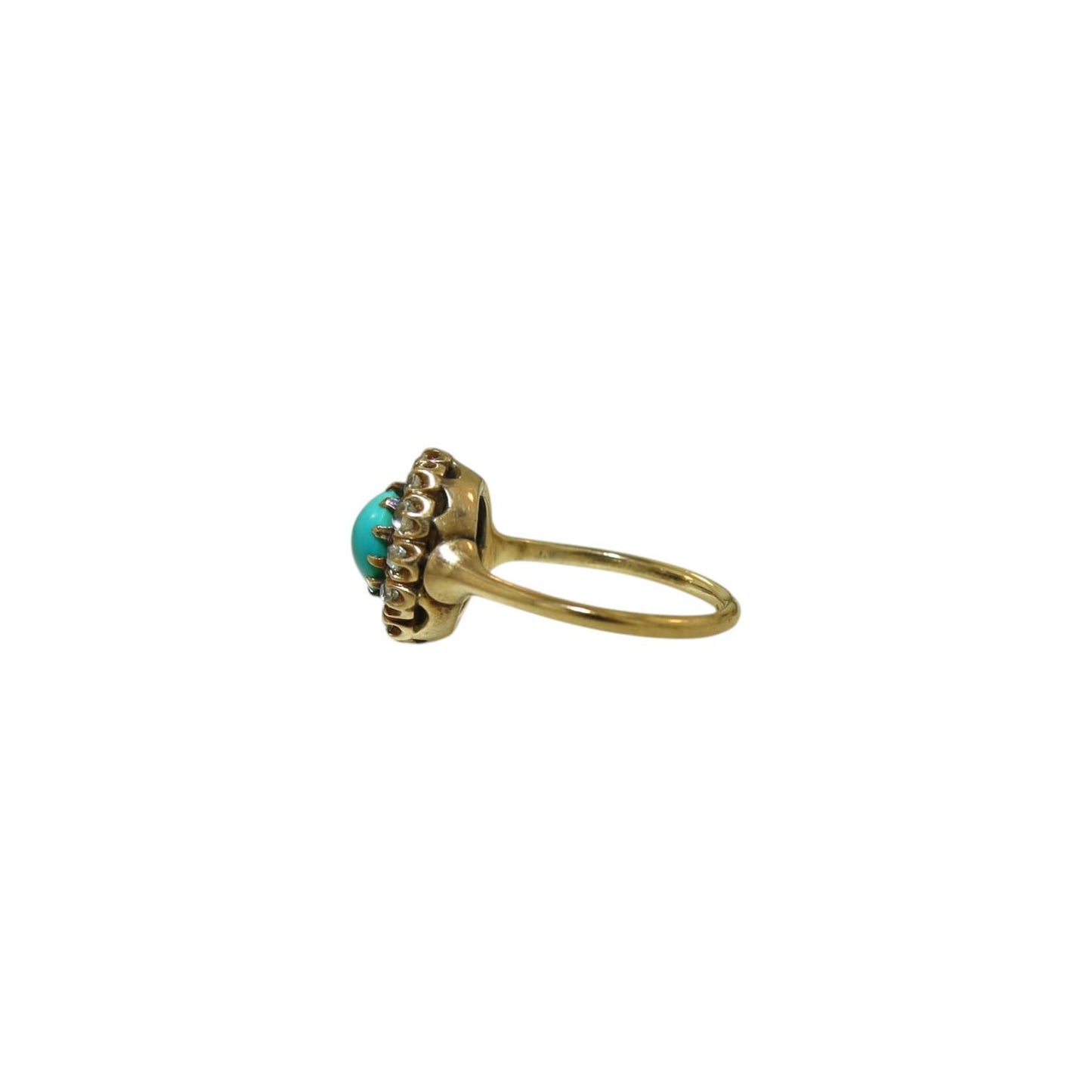 Victorian Turquoise and Diamond Halo Cocktail Ring in 14k Yellow Gold - CG100