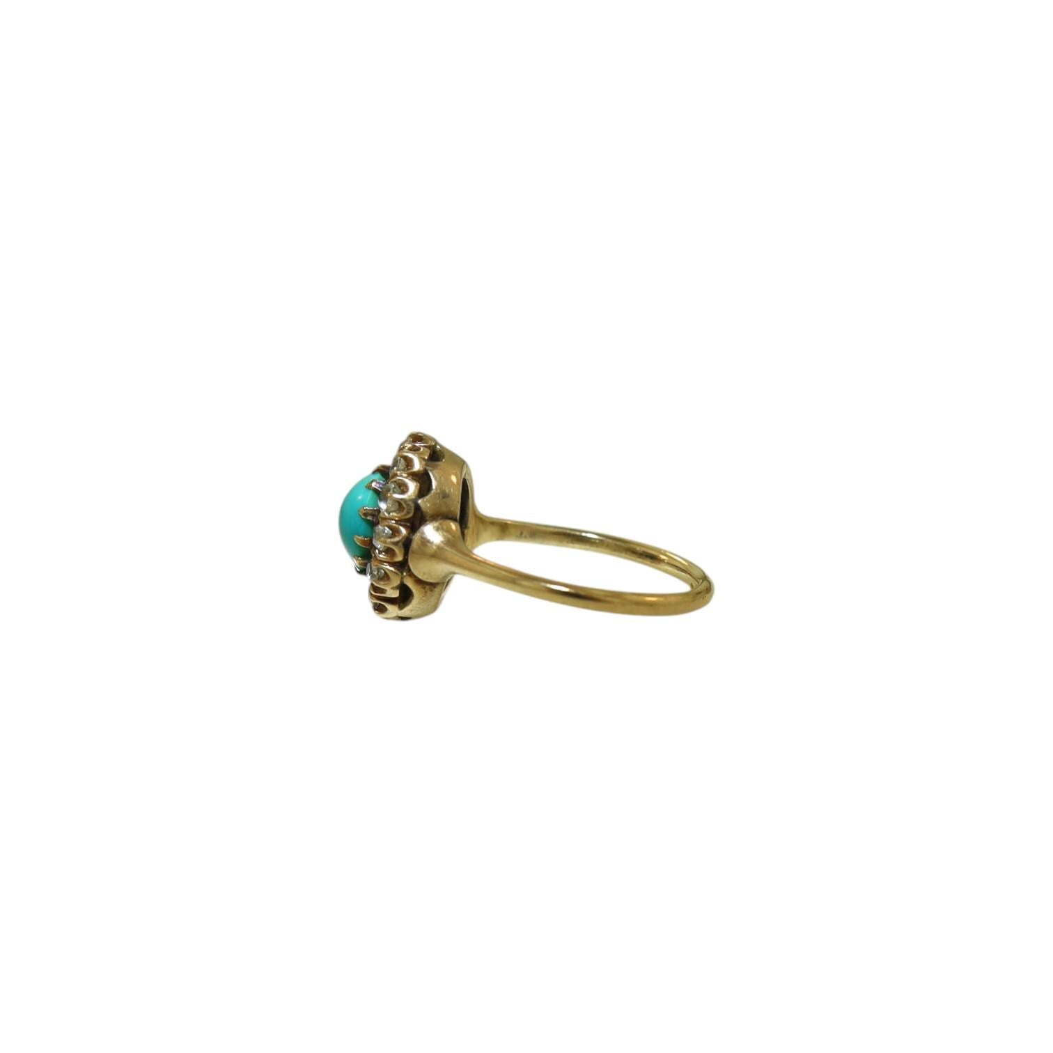 Victorian Turquoise and Diamond Halo Cocktail Ring in 14k Yellow Gold - CG100 - Petra Star