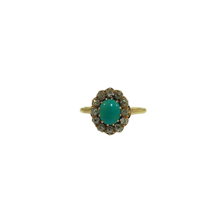 Victorian Turquoise and Diamond Halo Cocktail Ring in 14k Yellow Gold - CG100