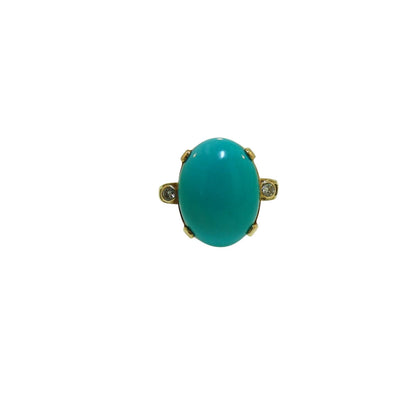 Modern Vintage Turquoise and Diamond Ring in 14k Gold - CG102