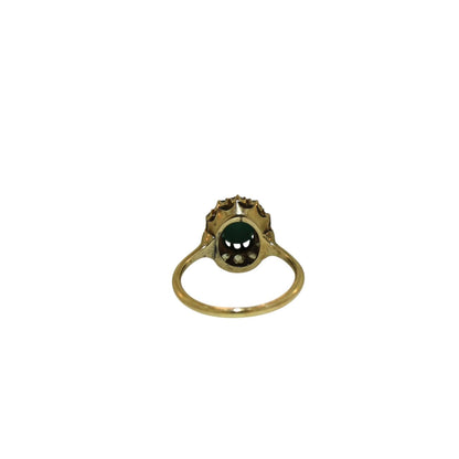 Victorian Turquoise and Diamond Halo Cocktail Ring in 14k Yellow Gold - CG100