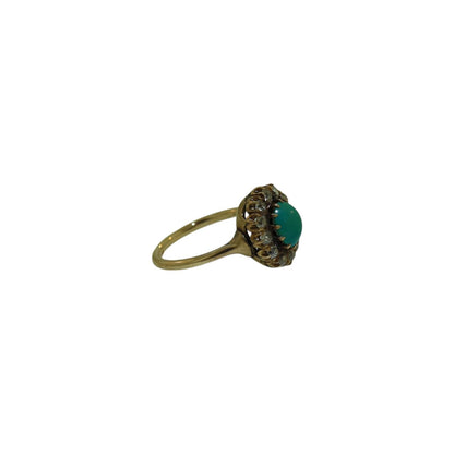 Victorian Turquoise and Diamond Halo Cocktail Ring in 14k Yellow Gold - CG100