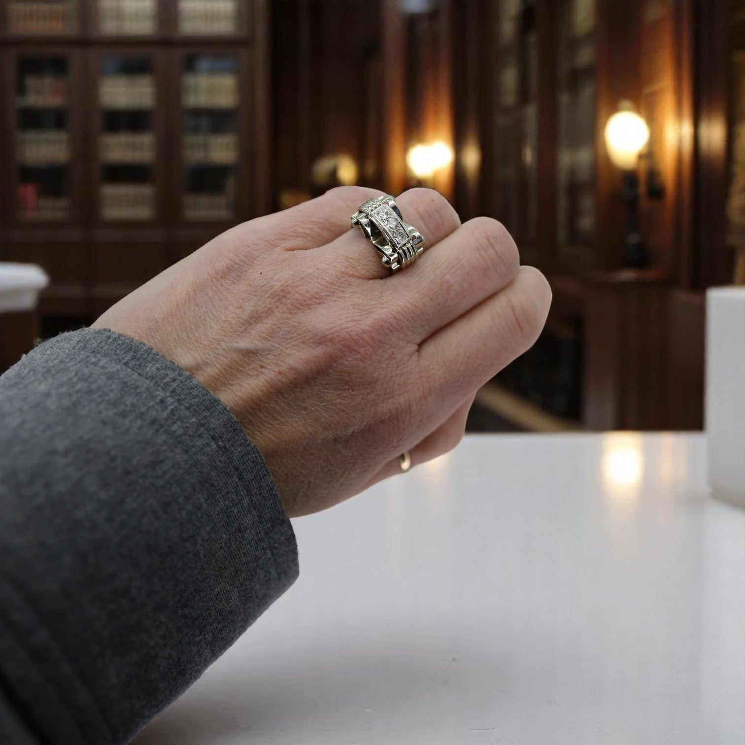 Italian Retro White Gold Three-Diamond Ring 0.35 cts Diamonds - Petra Star
