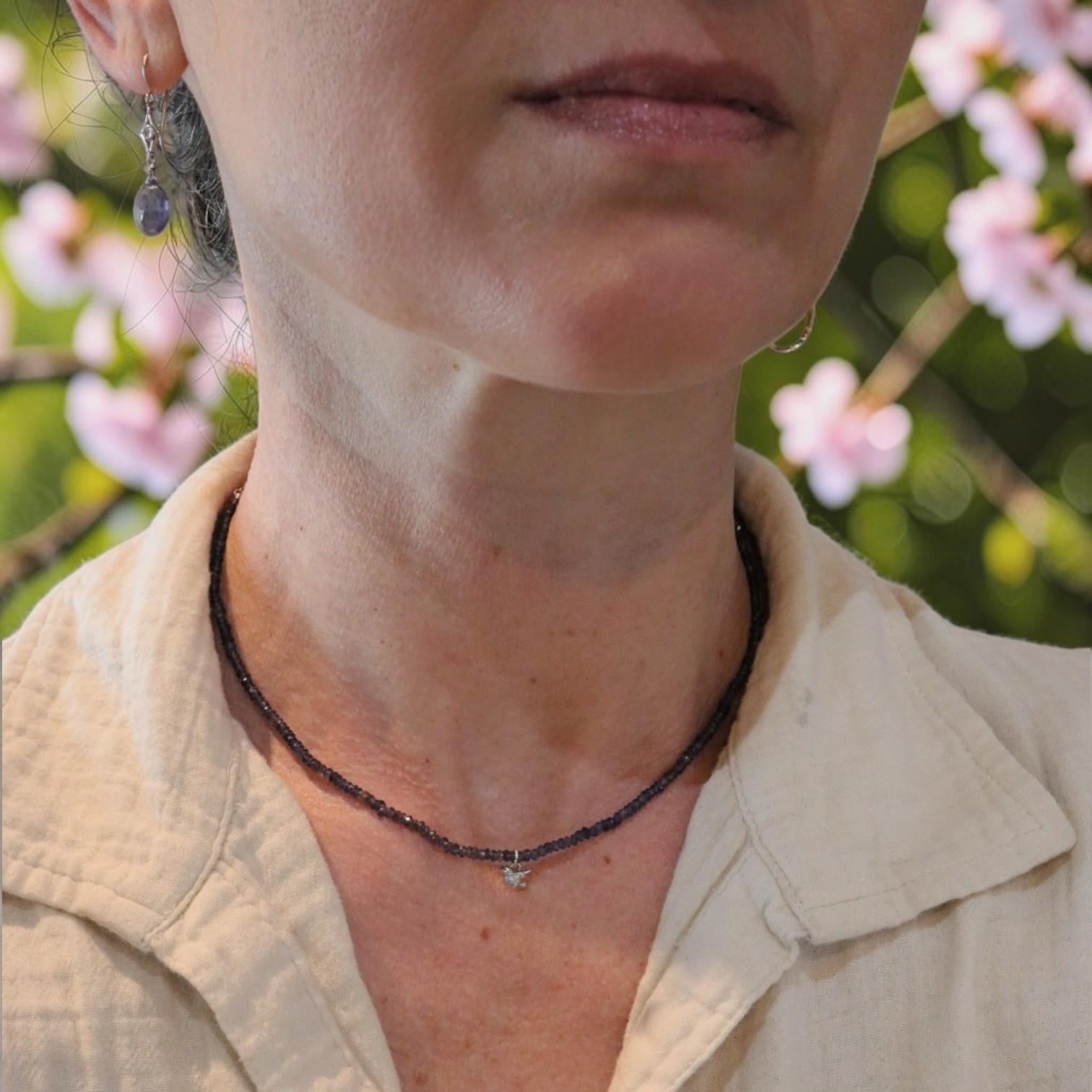 Kyanite and Diamond Dove Necklace in 14k White Gold - Petra Star