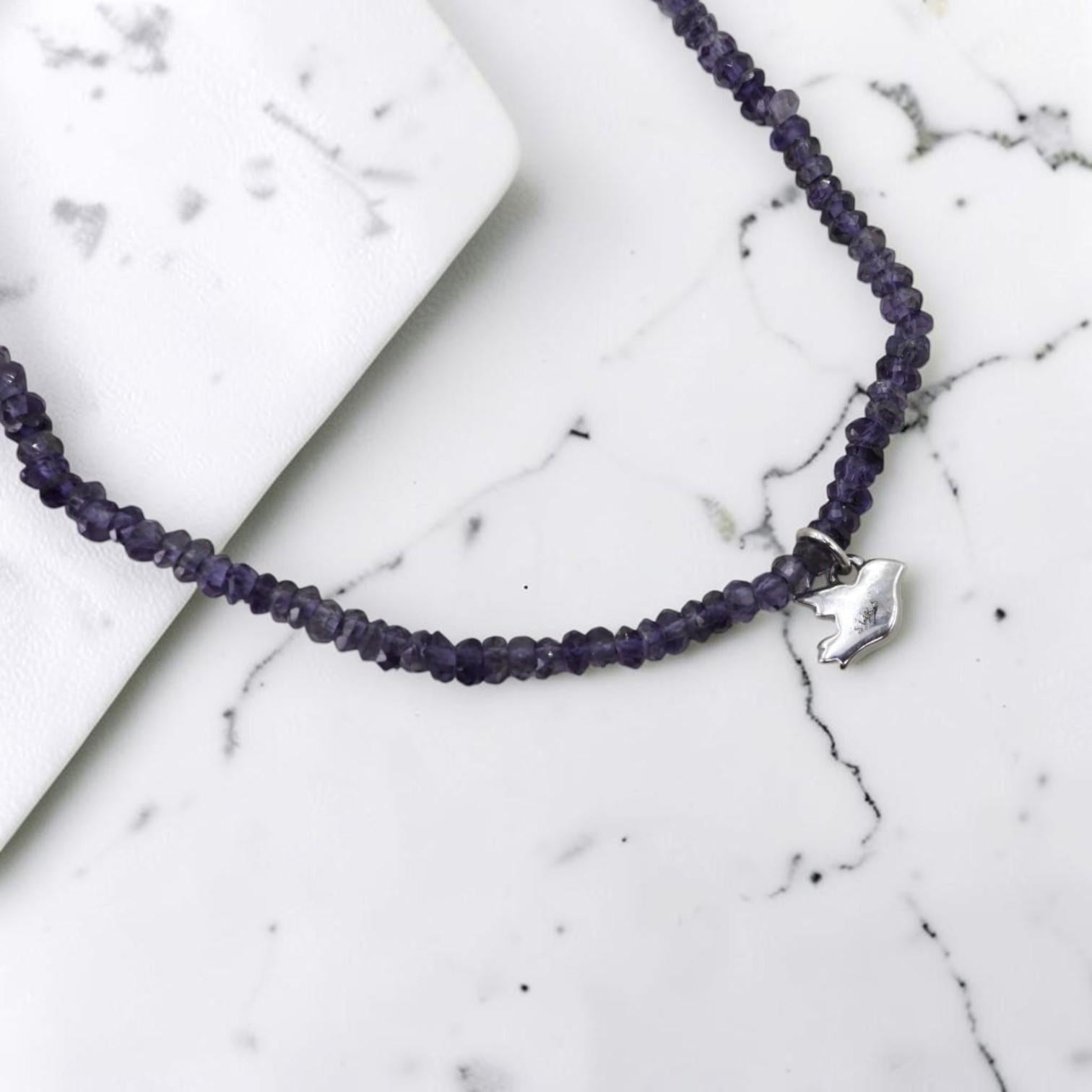 Kyanite and Diamond Dove Necklace in 14k White Gold - Petra Star