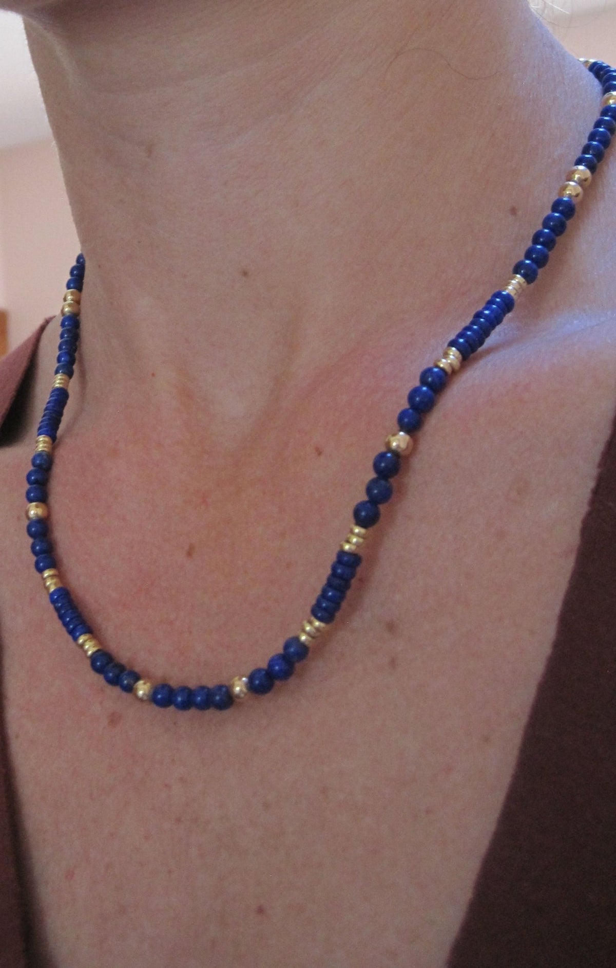 Lapis and 14k Gold Bead Necklace - Petra Star