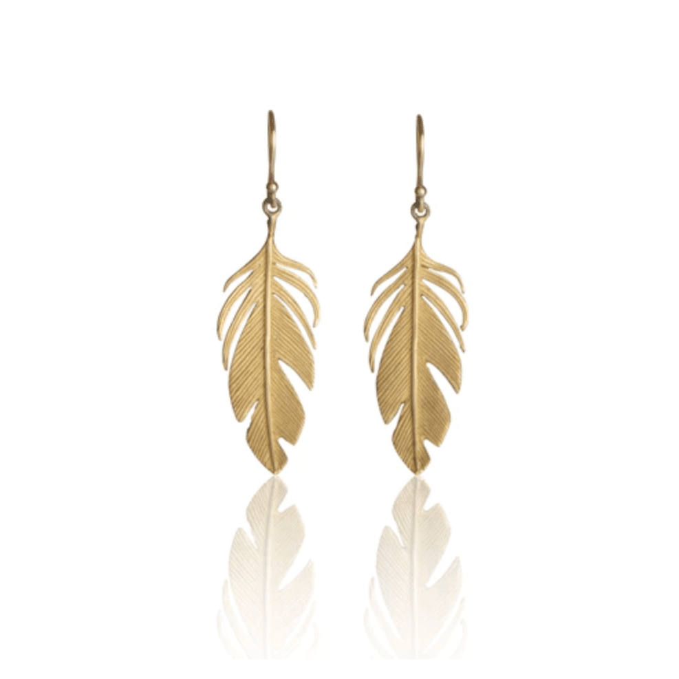 Large Feather Earrings in 14K Gold - Petra Star