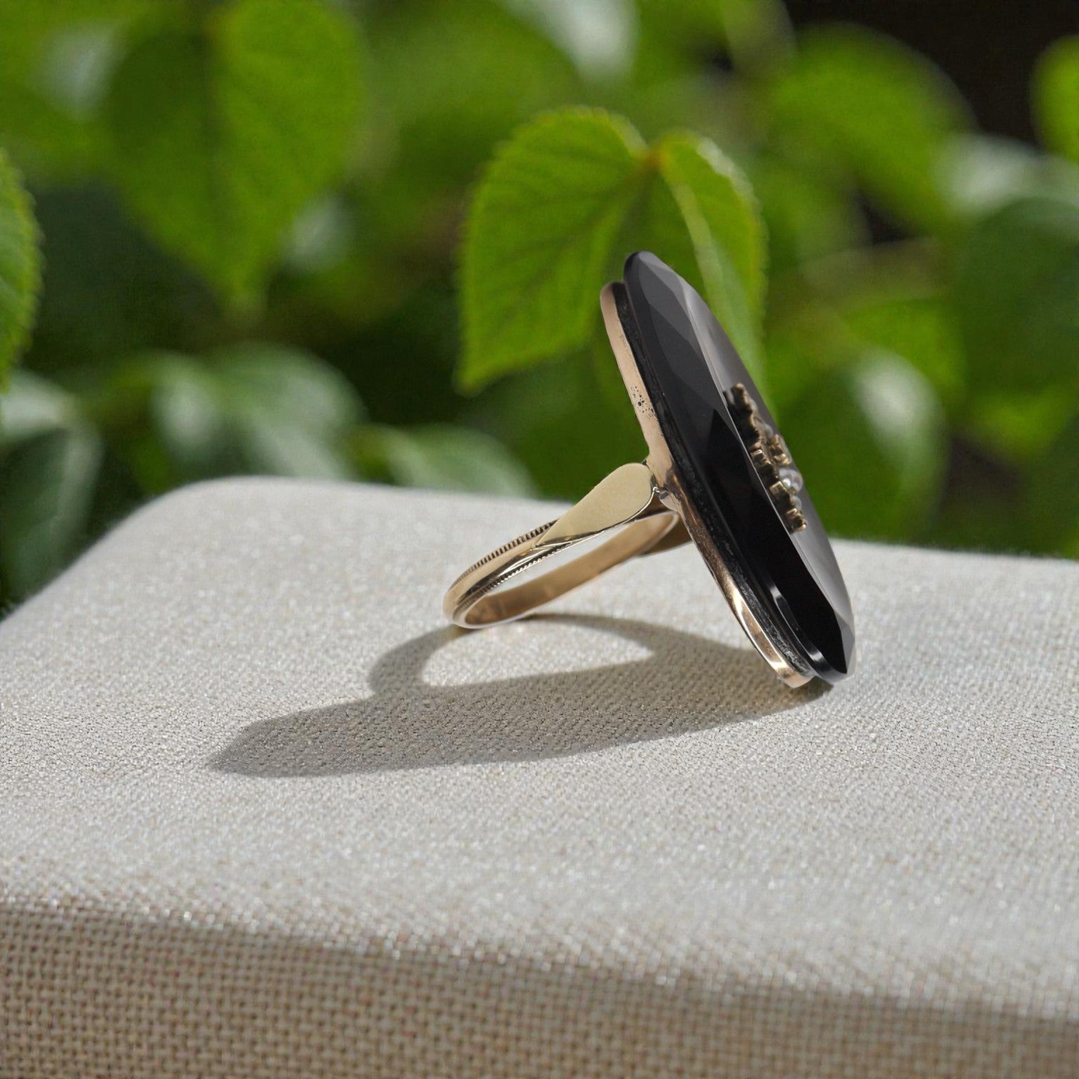Large Victorian Onyx and Pearl Ring - Petra Star
