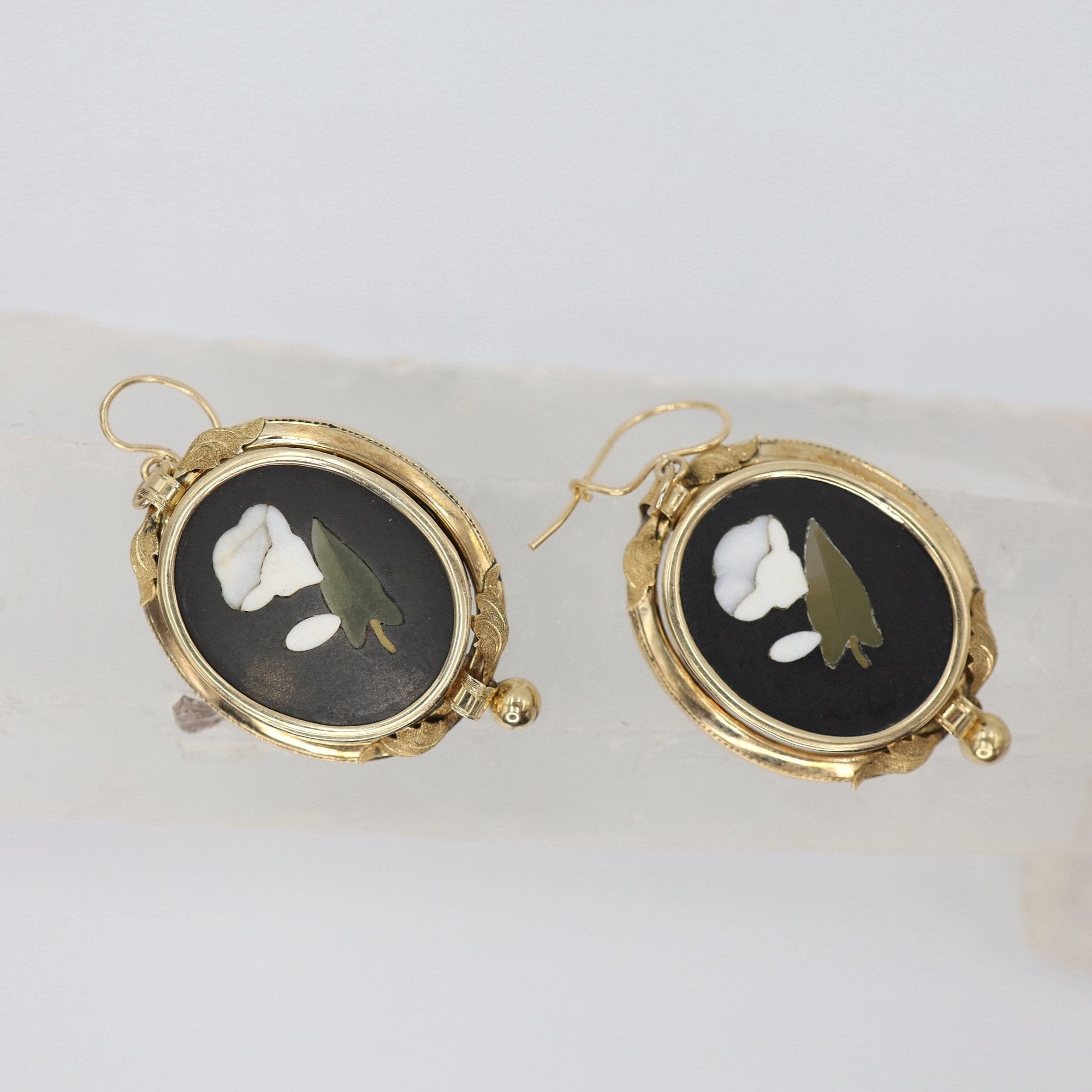 Large Victorian Pietra Dura Earrings - Petra Star