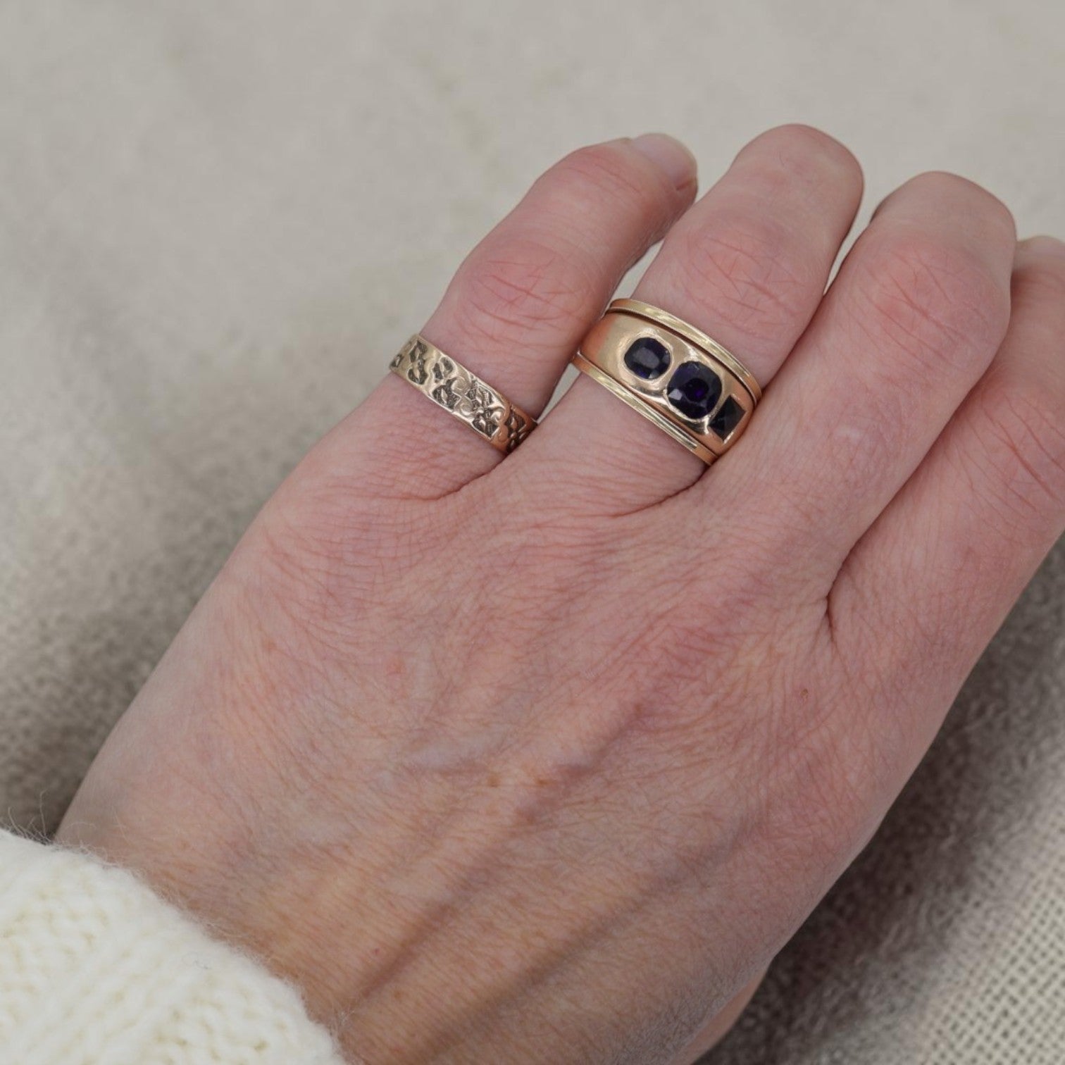 Late Victorian Pink Gold Cigar Band Ring | 10K Embossed Scroll | Antique Estate Band | Size 5 | Petra Star - Petra Star