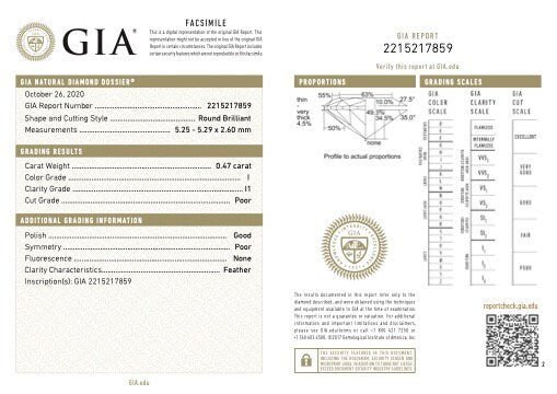 Loose Diamond 0.47 cts Old European Cut GIA I I1 5.2MM - Petra Star