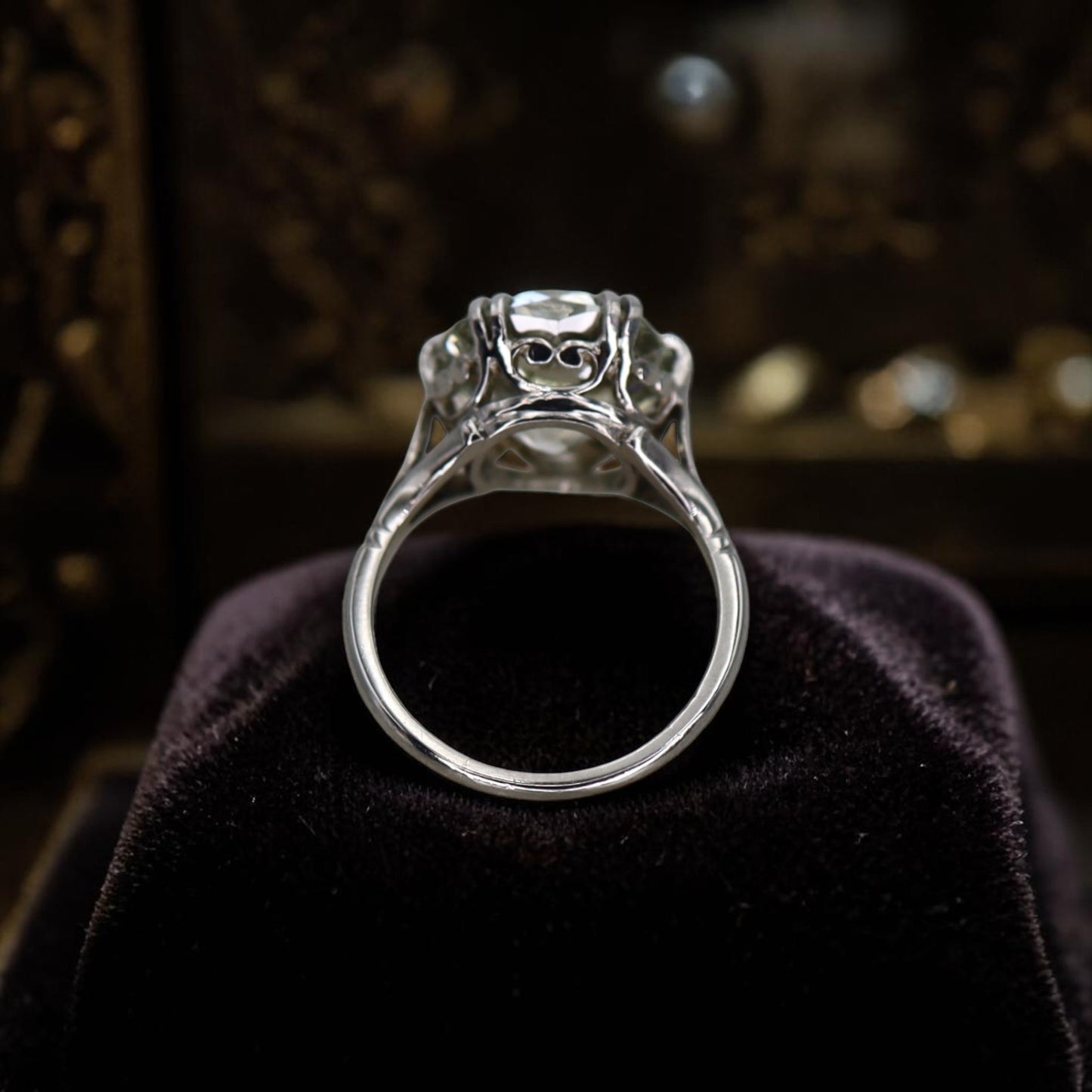 Petra Star Vintage Vault Collection | c. 1905 Edwardian Platinum Solitaire Ring | 7.57ct Old Mine Cut Diamond - Petra Star