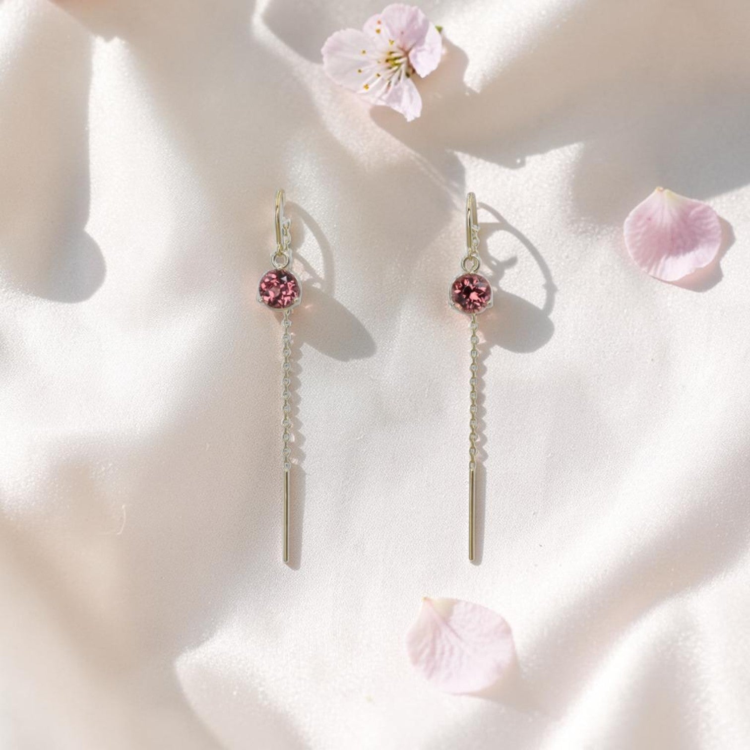 Malayan Garnet Threader Earrings | 14k Yellow Gold | Ethically Sourced Tanzania | Petra Star - Petra Star