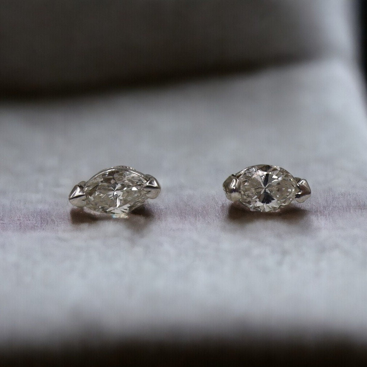Marquise-Cut Diamond Studs in 14k White Gold - Petra Star