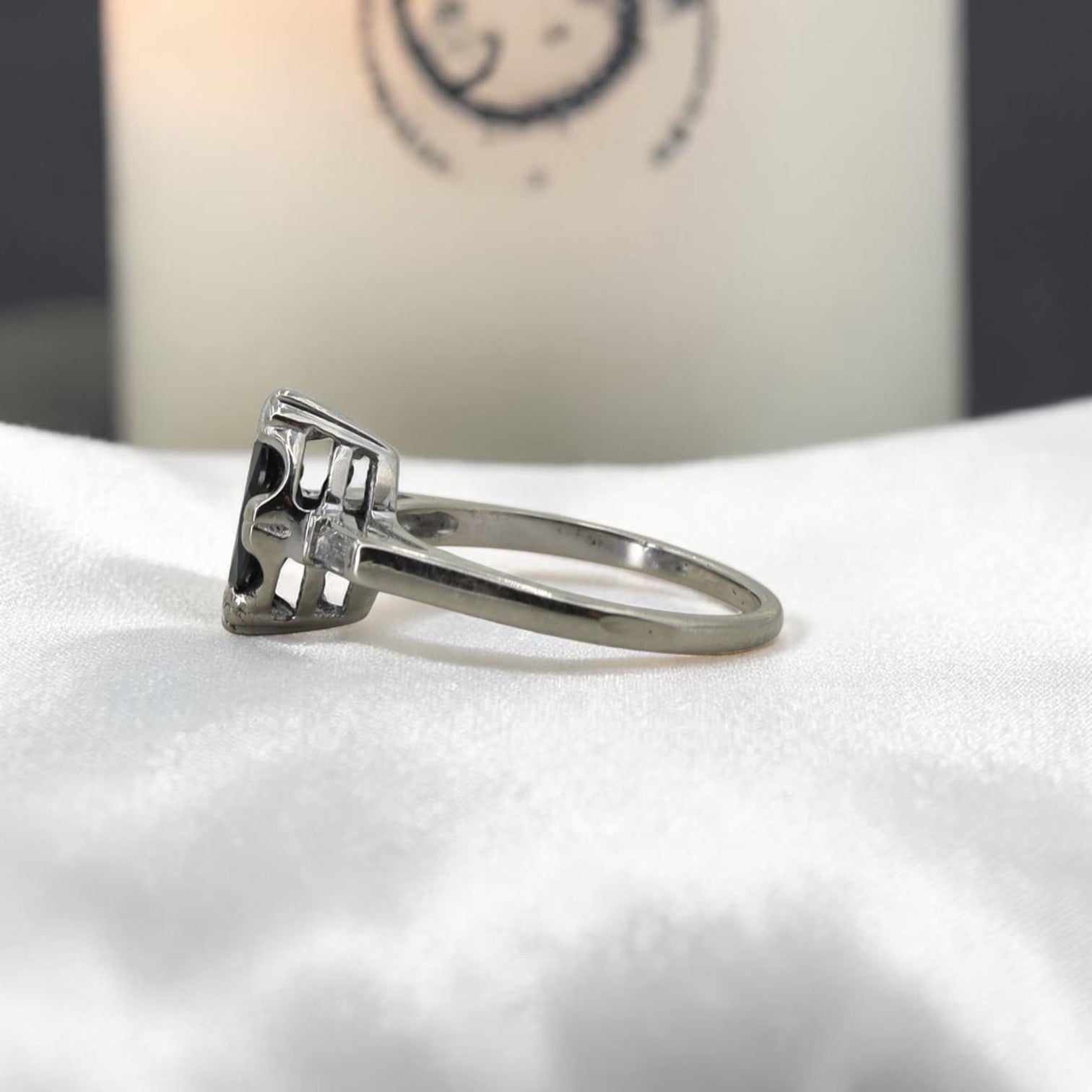 Marquise Teal Sapphire Ring with Channel-Set Baguette Diamonds in 14k White Gold - Petra Star