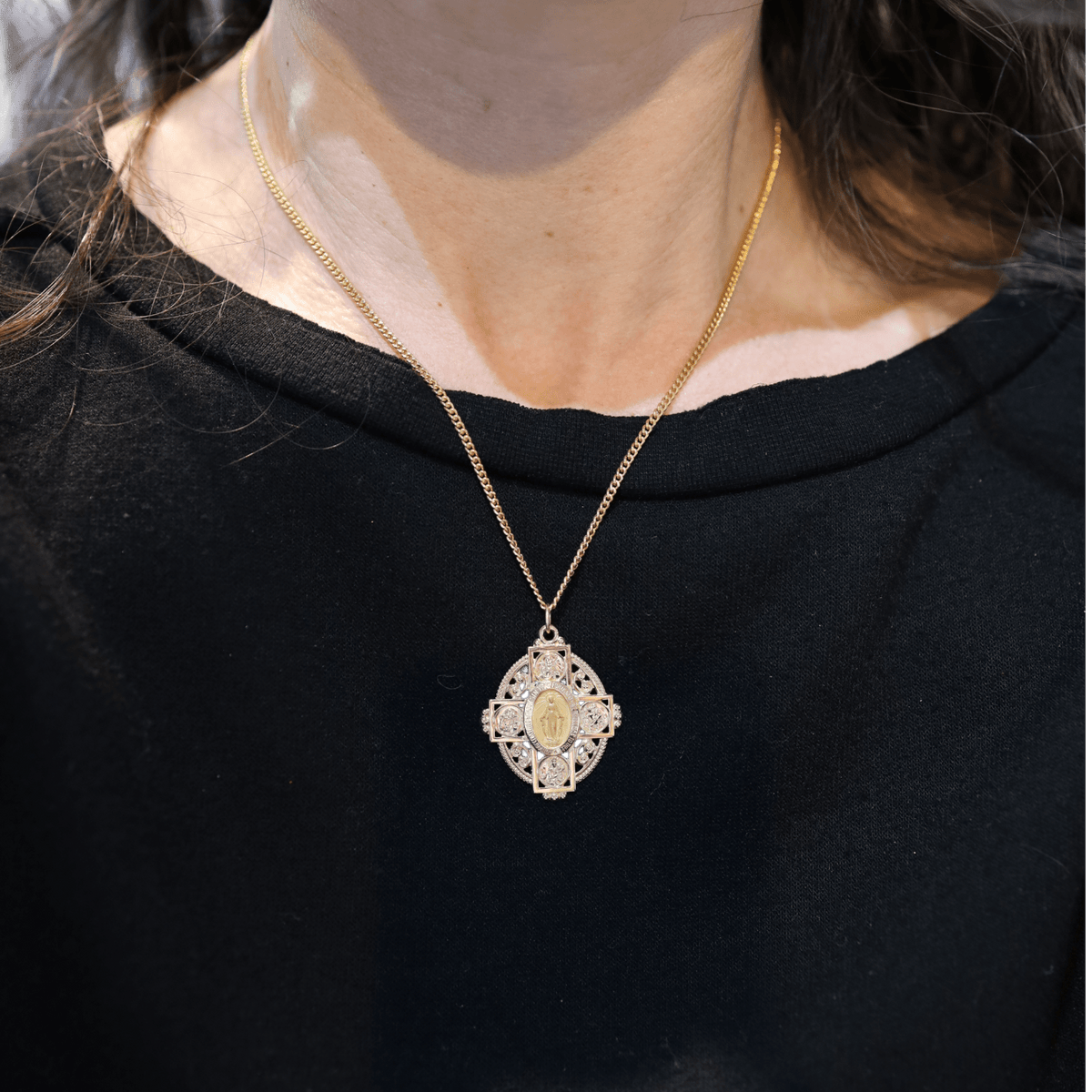 Mary Four Way Cross Medallion in 14k Yellow Gold - Petra Star