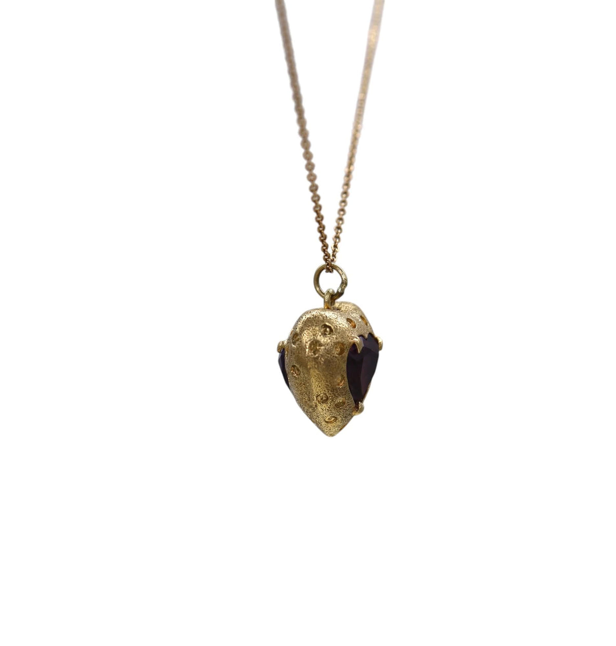 Mid-Century 14K Gold Amethyst Puffy Heart Pendant - Petra Star
