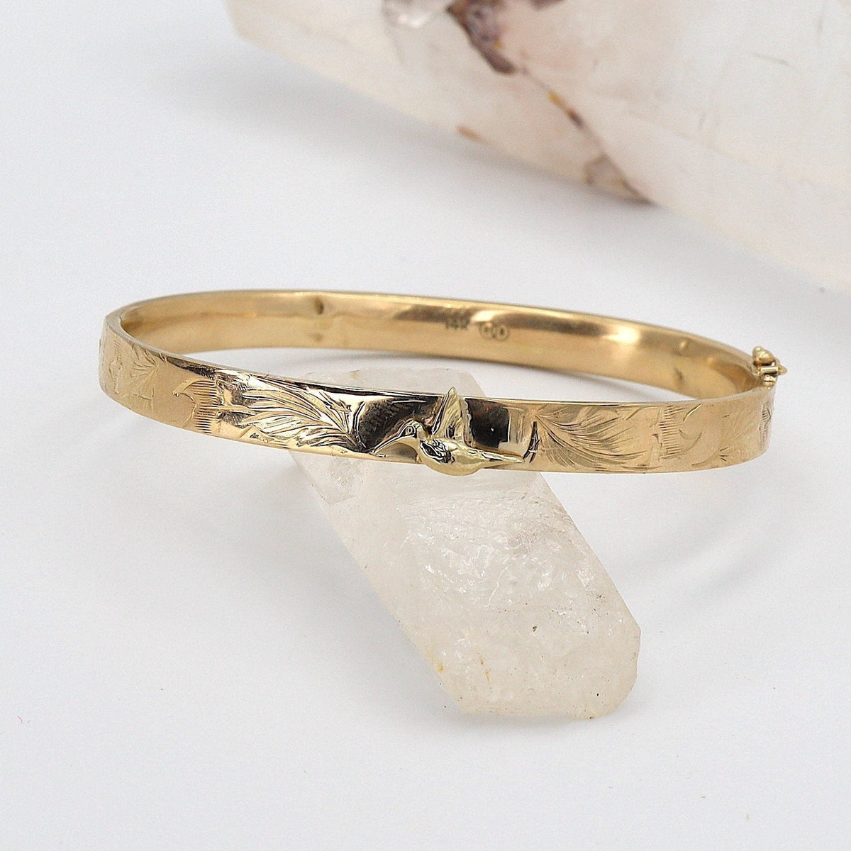 Mid-Century 14k Gold Hummingbird Bangle Bracelet - Petra Star
