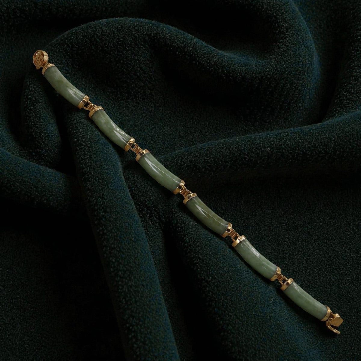 Mid-Century 14k Gold & Jade Bracelet - Petra Star