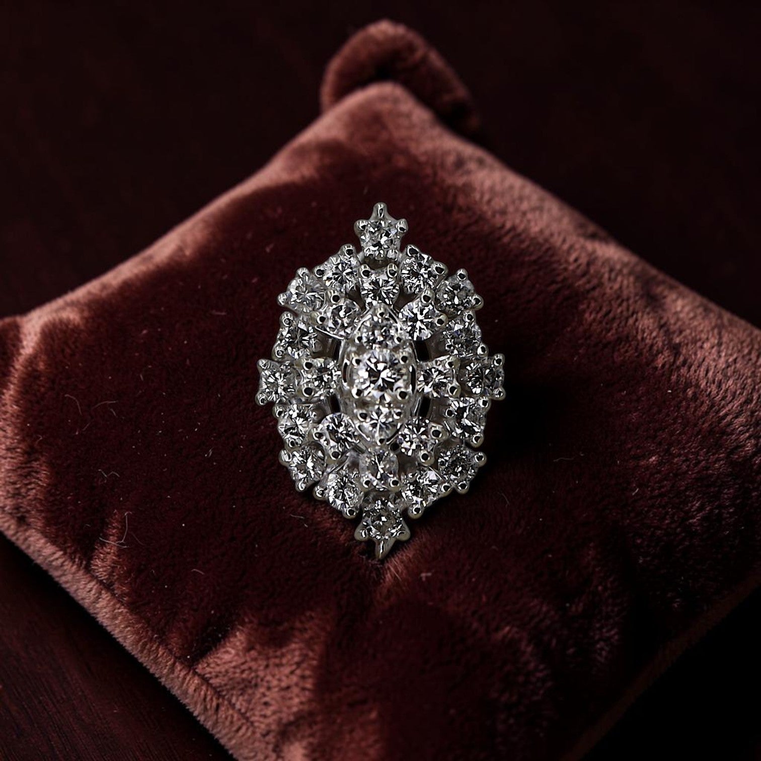 Mid-Century Diamond Cocktail Ring in 14K White Gold | 1.85 CTW Cluster Ring | Vintage Diamond Ring - Petra Star