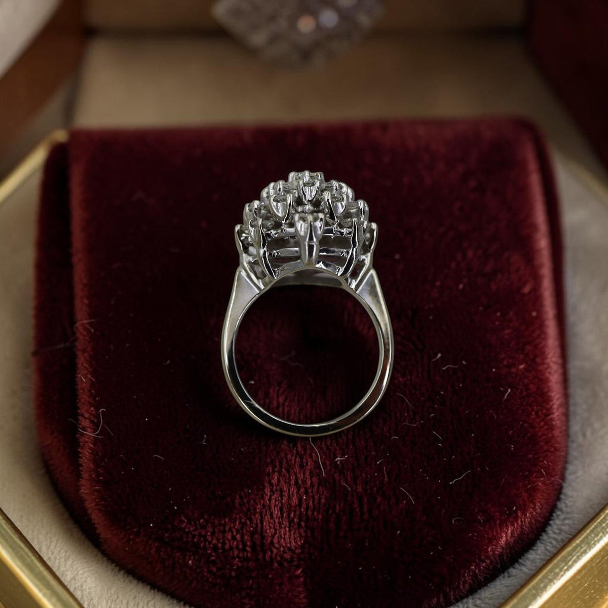 Mid-Century Diamond Cocktail Ring in 14K White Gold | 1.85 CTW Cluster Ring | Vintage Diamond Ring - Petra Star