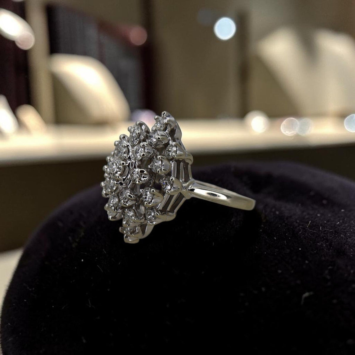 Mid-Century Diamond Cocktail Ring in 14K White Gold | 1.85 CTW Cluster Ring | Vintage Diamond Ring - Petra Star