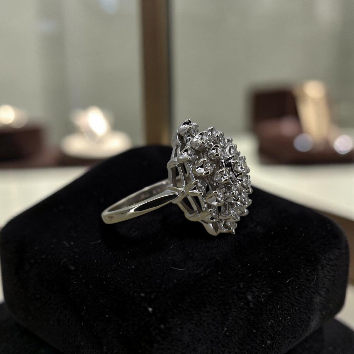 Mid-Century Diamond Cocktail Ring in 14K White Gold | 1.85 CTW Cluster Ring | Vintage Diamond Ring - Petra Star