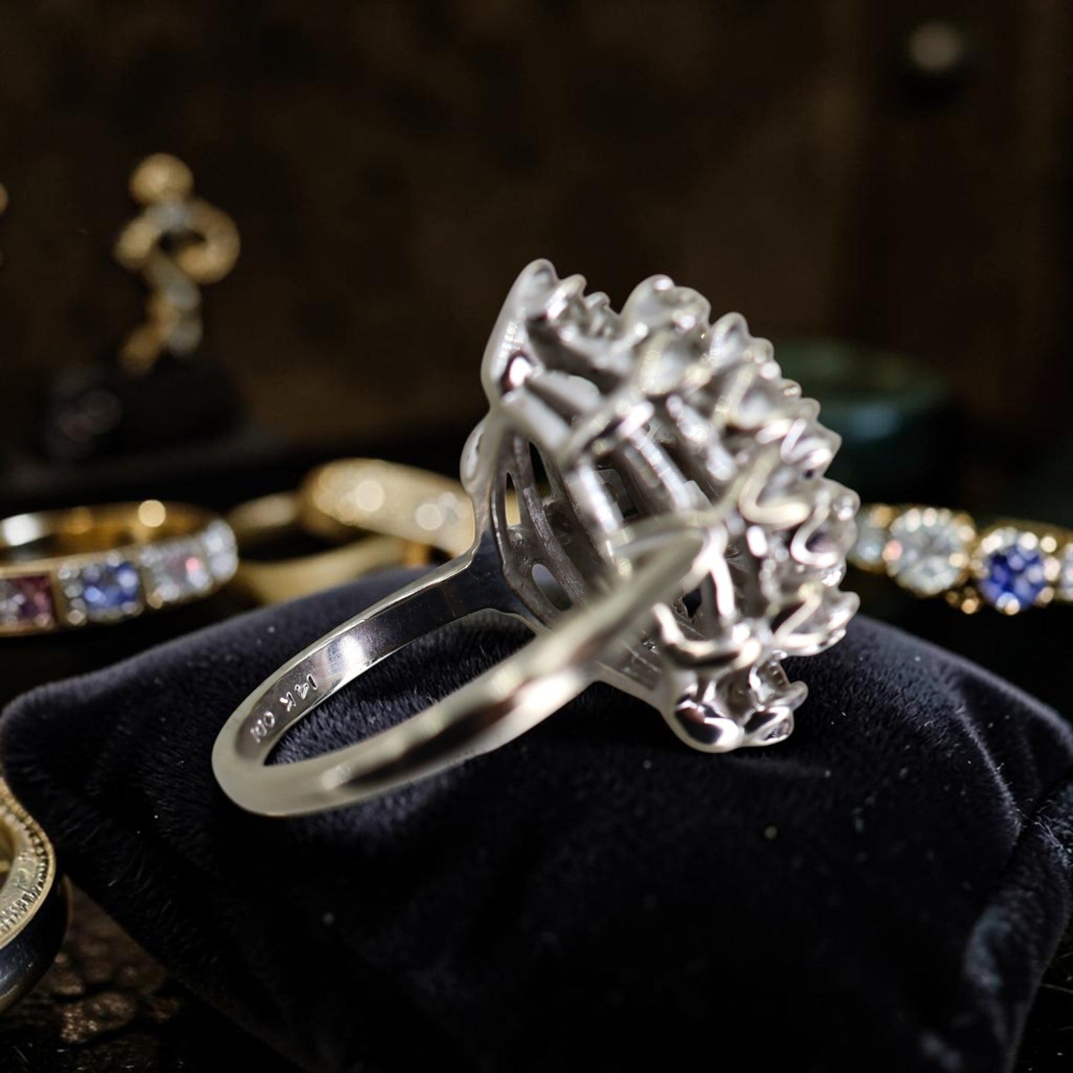 Mid-Century Diamond Cocktail Ring in 14K White Gold | 1.85 CTW Cluster Ring | Vintage Diamond Ring - Petra Star