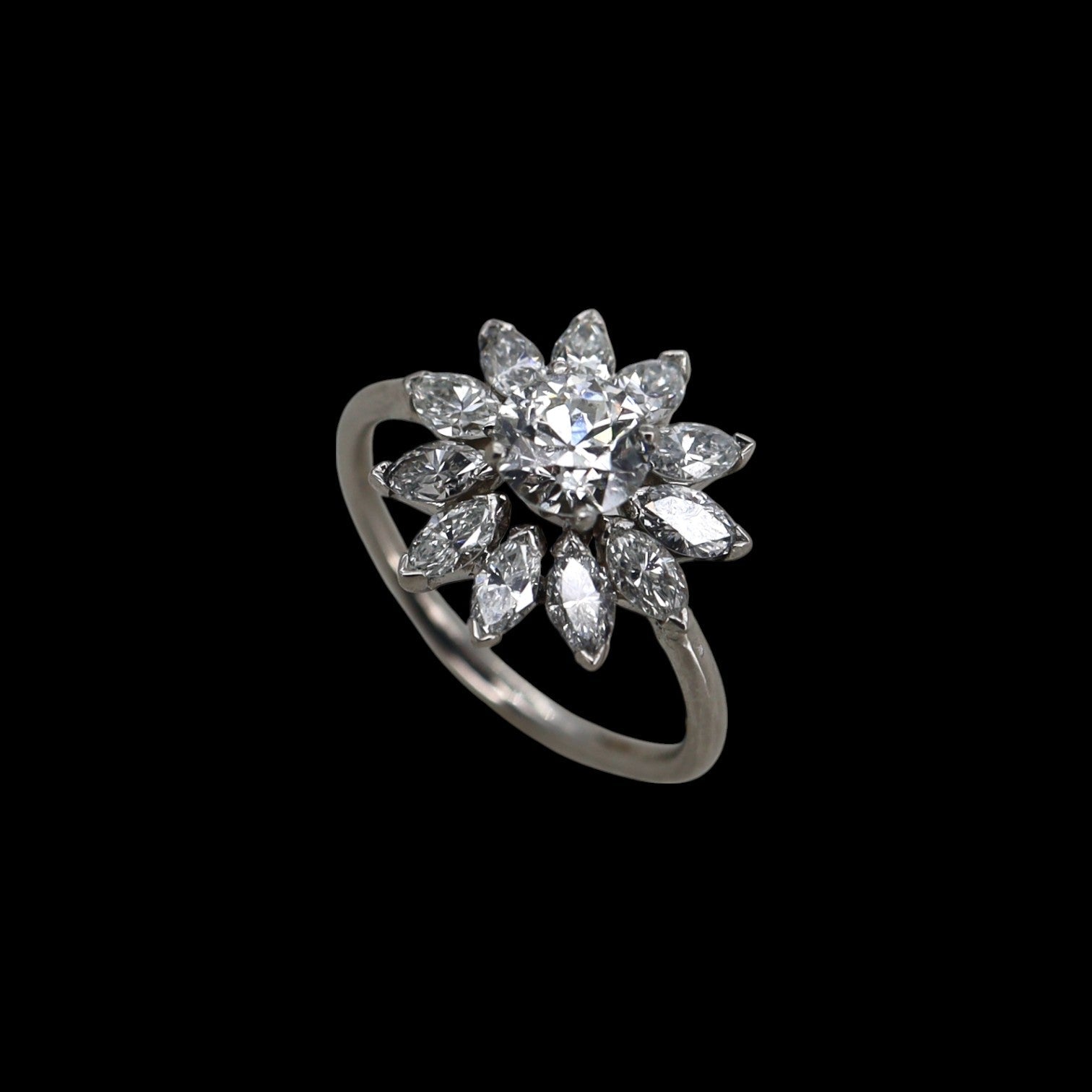 Mid-Century Platinum Diamond Ballerina Ring - Petra Star