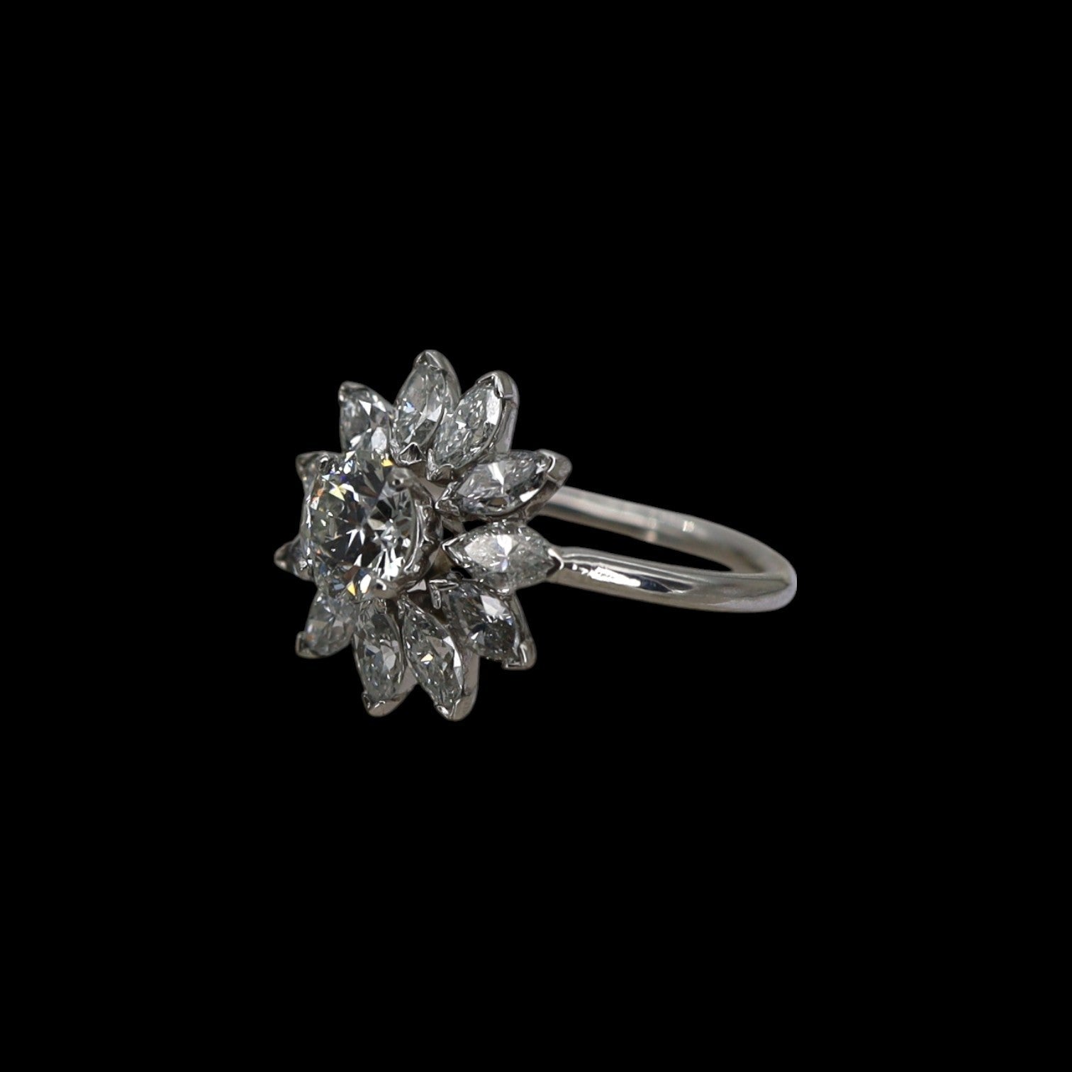 Mid-Century Platinum Diamond Ballerina Ring - Petra Star