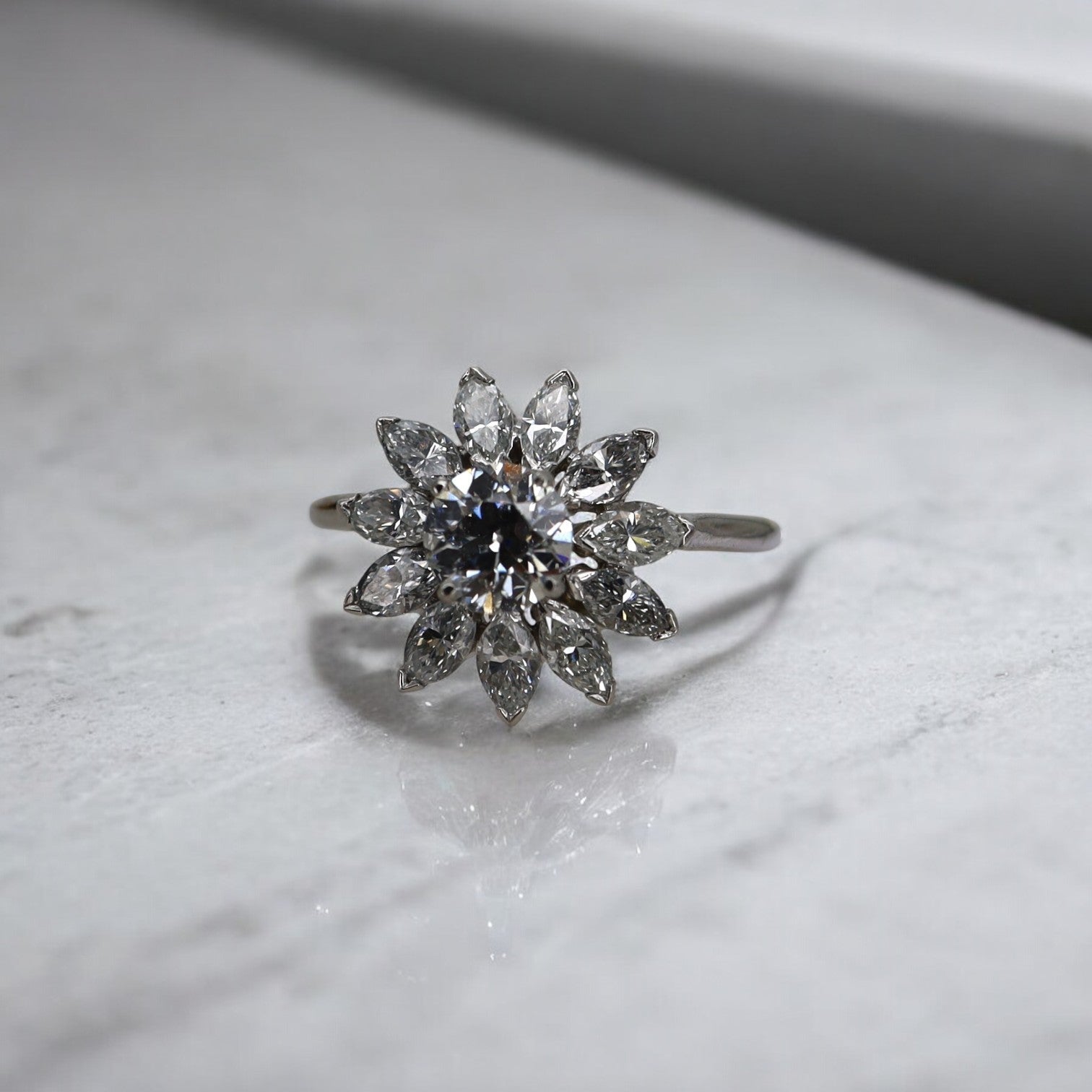 Mid-Century Platinum Diamond Ballerina Ring - Petra Star