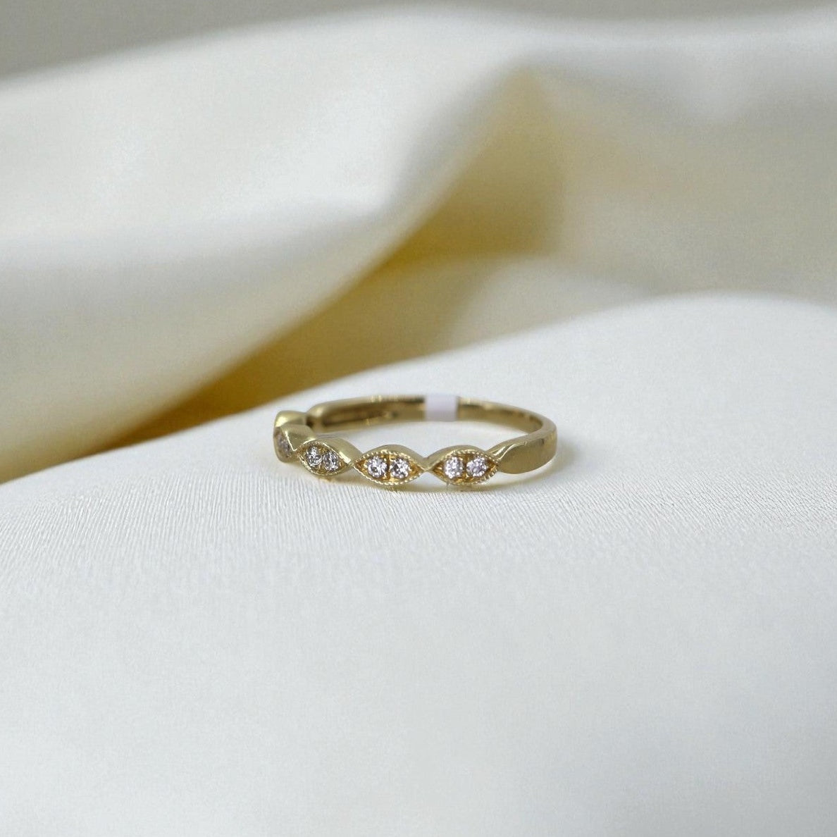 Milgrain Pavé Set Marquise Diamond Band - Petra Star
