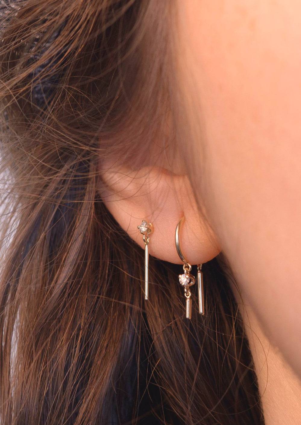 Mini Hoop Dangle Earrings in 14k Gold - Pick Your Gemstone - Petra Star