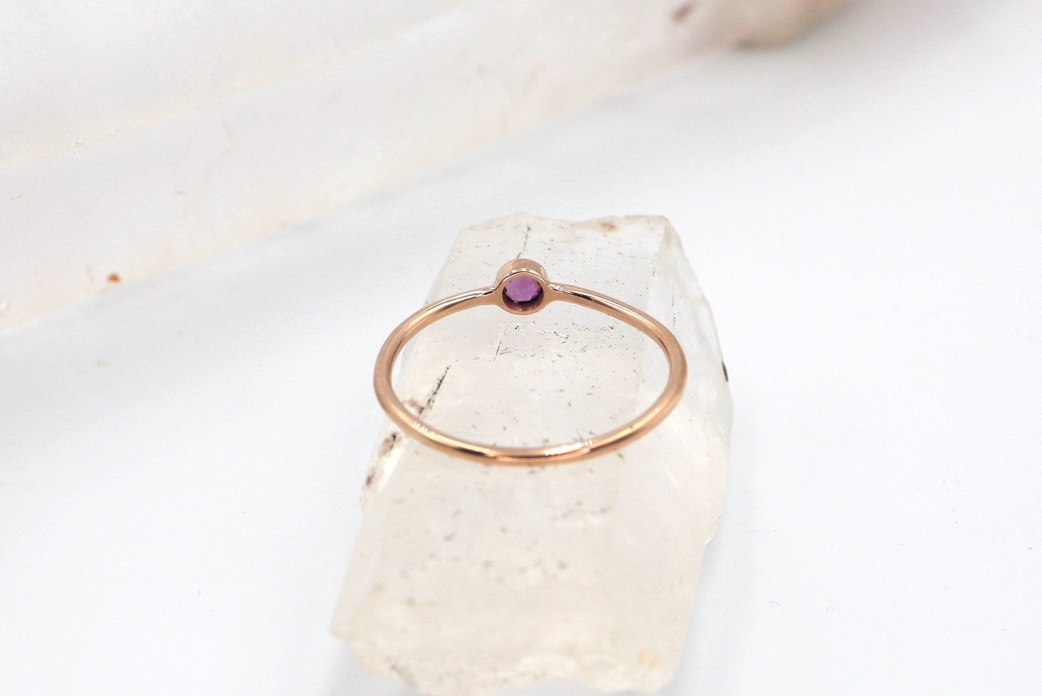 Minimalist Rose Gold Ruby Ring Bezel Set Solitaire - Petra Star