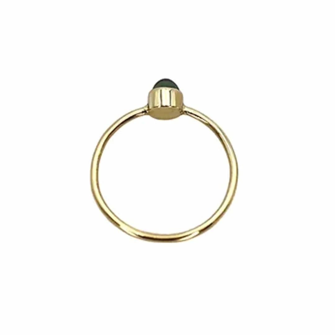 Minimalist Teal Sapphire Ring – Recycled 14k Yellow Gold | Cabochon Gemstone Ring - Petra Star