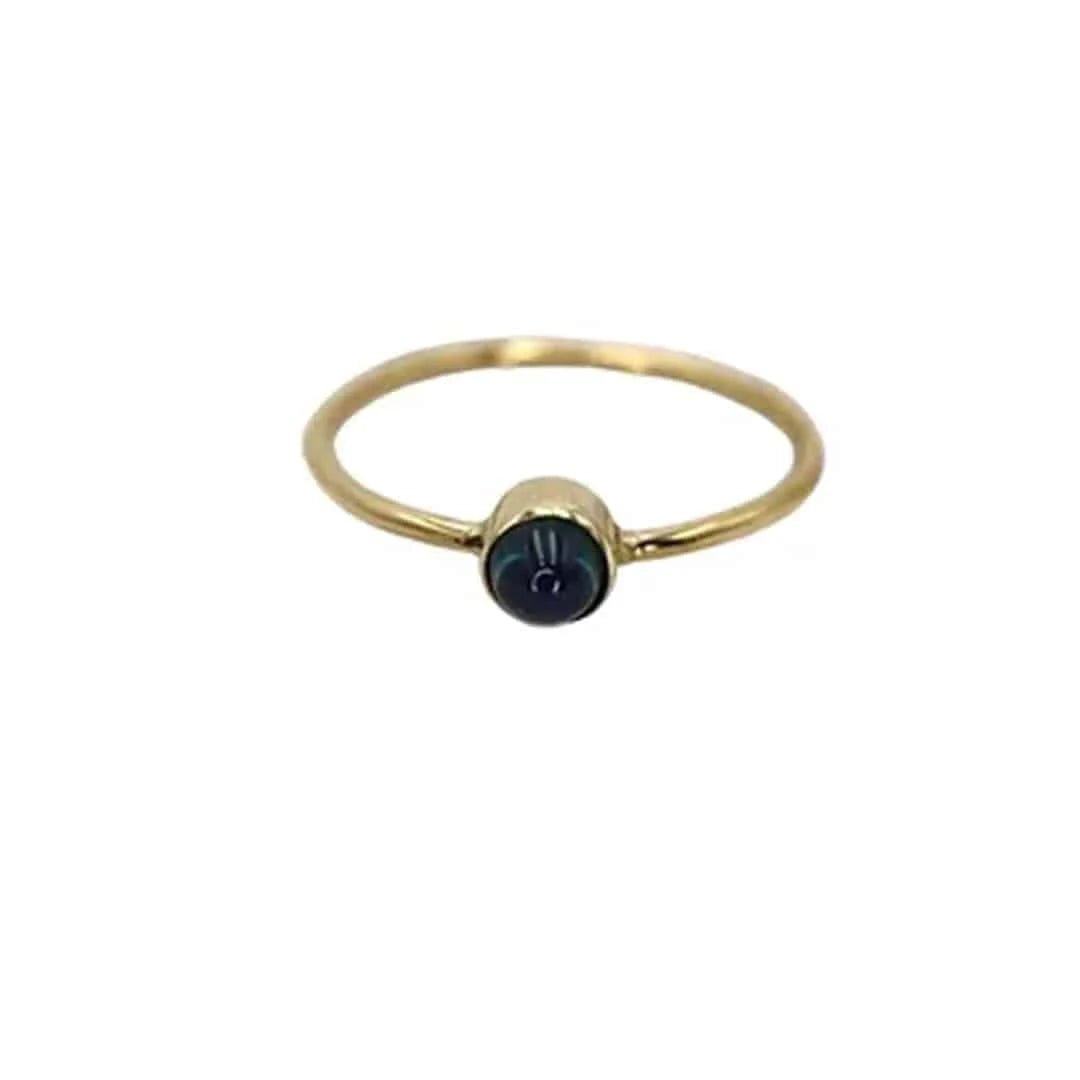 Minimalist Teal Sapphire Ring – Recycled 14k Yellow Gold | Cabochon Gemstone Ring - Petra Star
