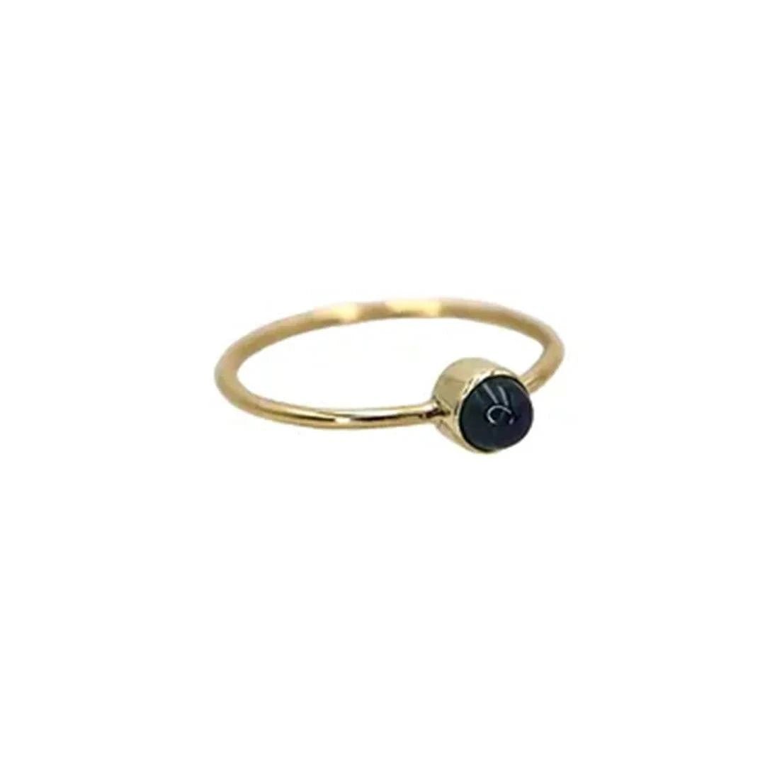 Minimalist Teal Sapphire Ring – Recycled 14k Yellow Gold | Cabochon Gemstone Ring - Petra Star
