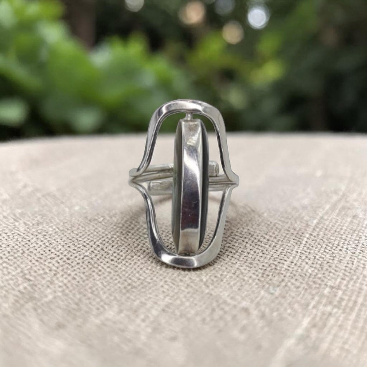 Modernist Sterling Silver Swivel Ring | Black Onyx & Abalone Shell | Rotating Double-Sided | Adjustable Open Shank | Handmade 925 - Petra Star