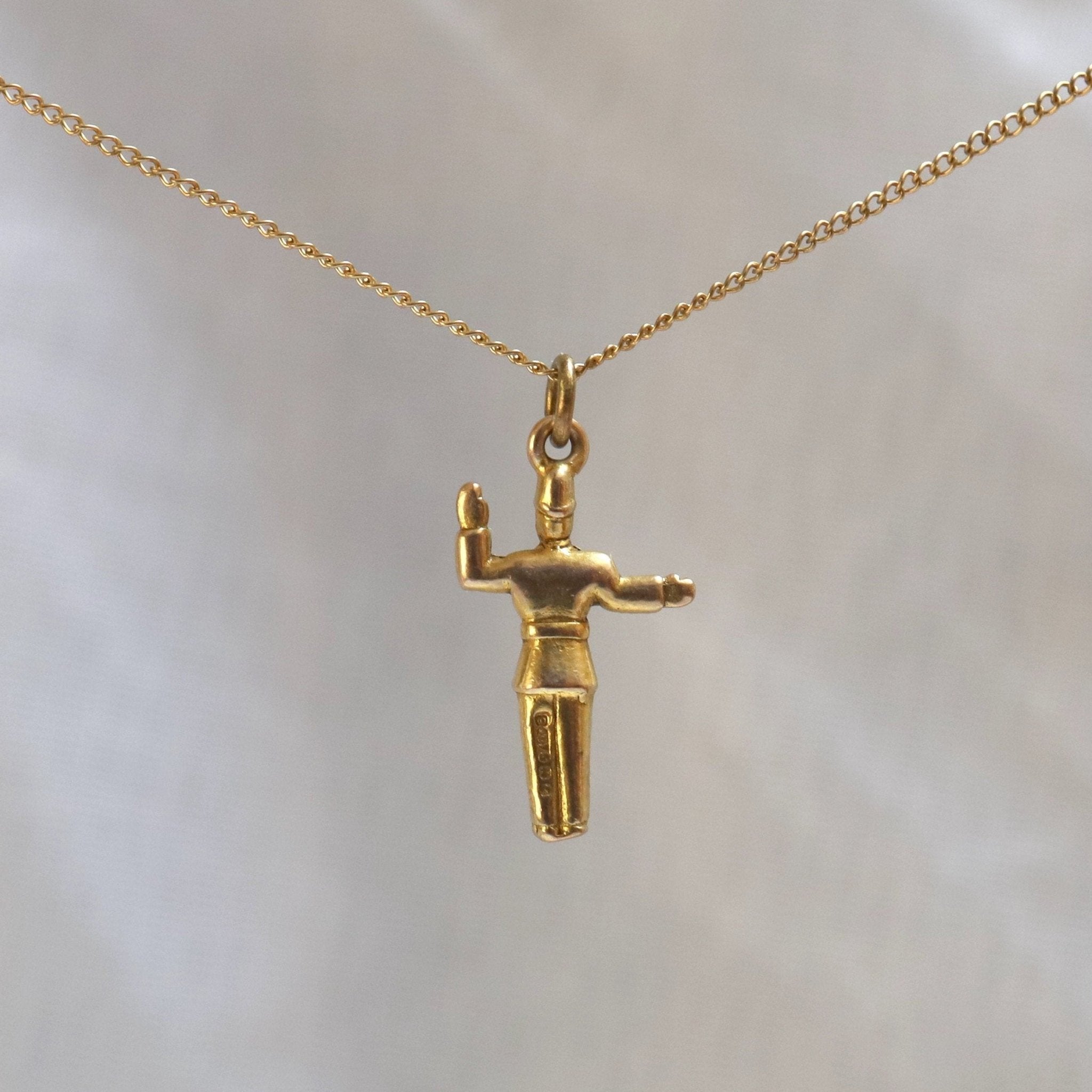 Mr Plod the Policeman, Directing Traffic Charm Hallmarked 1950s 9k Solid Gold - Petra Star